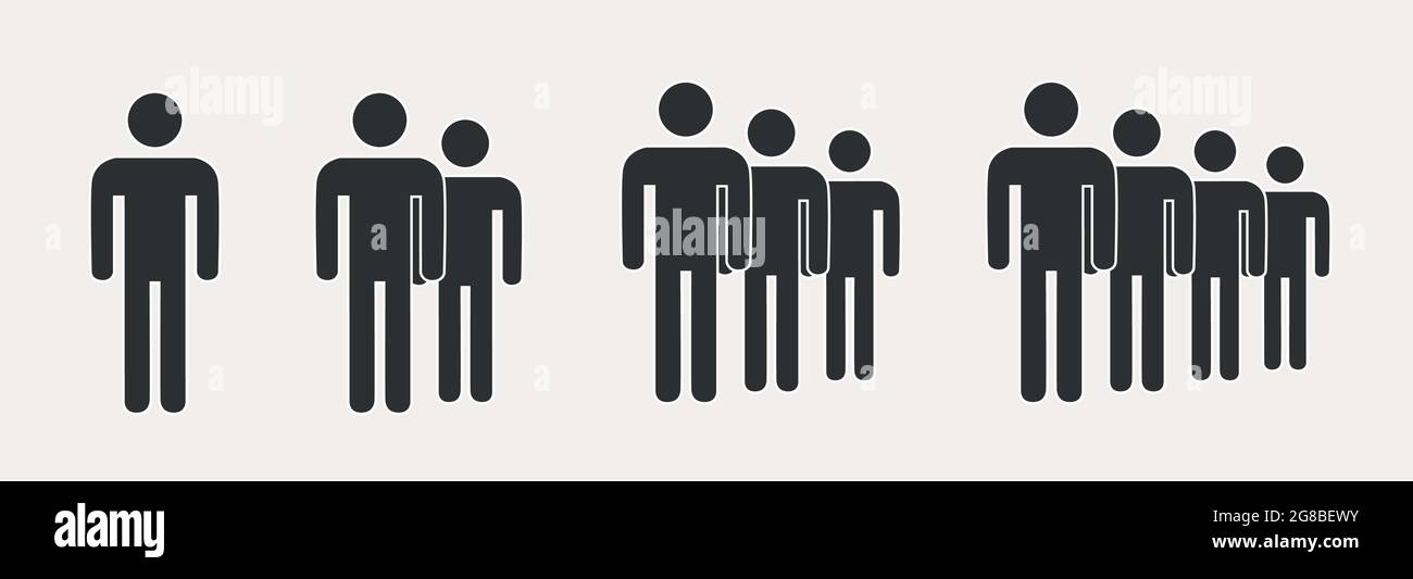 Semplice icona a forma di folla, gruppo di silhouette persone in piedi in file set Illustrazione Vettoriale