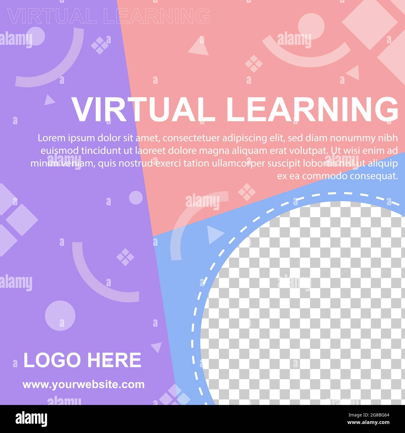 Virtual learning social Media post banner modello. Modificabile per banner Web SO per social media.vettoriale illustrazione colore pastello sfondo con foto Illustrazione Vettoriale