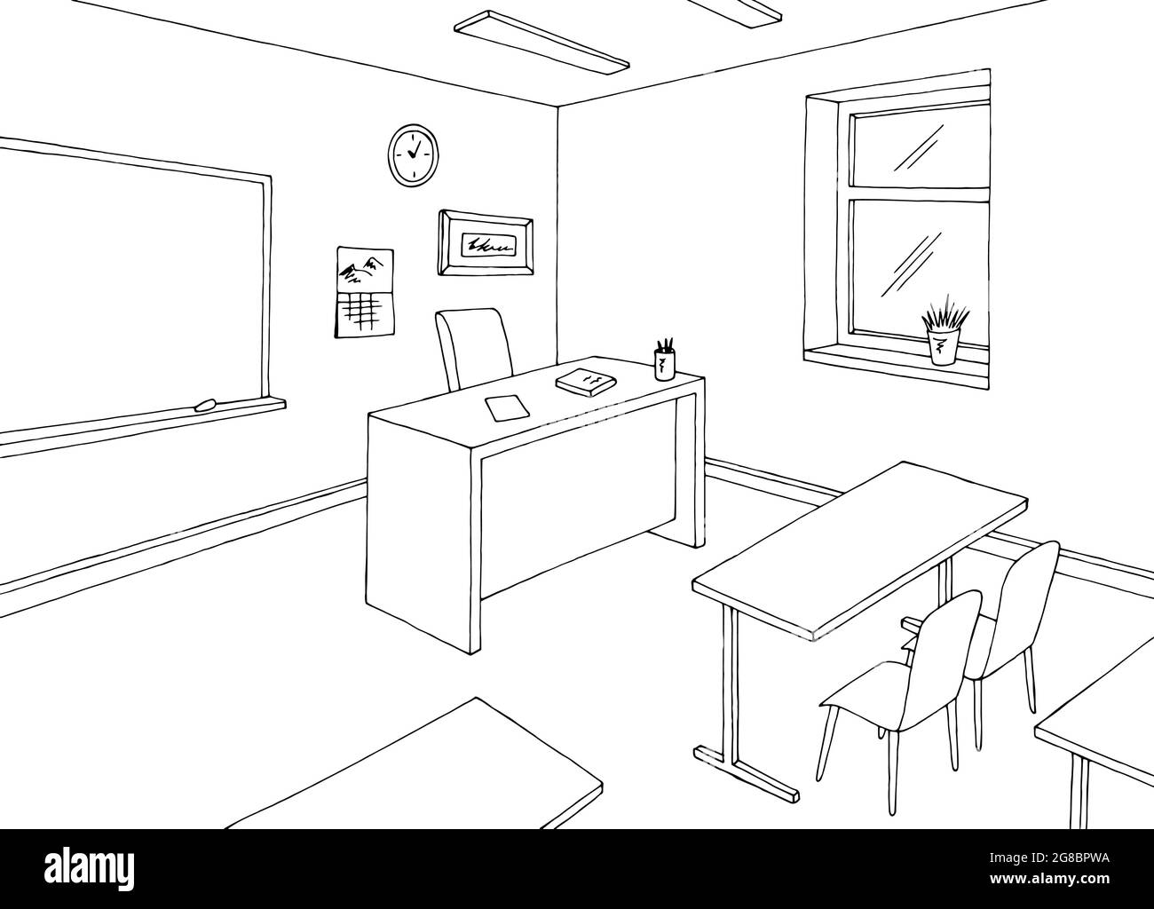 Grafico aula grafico bianco nero illustrazione dello schizzo interno vettore Illustrazione Vettoriale