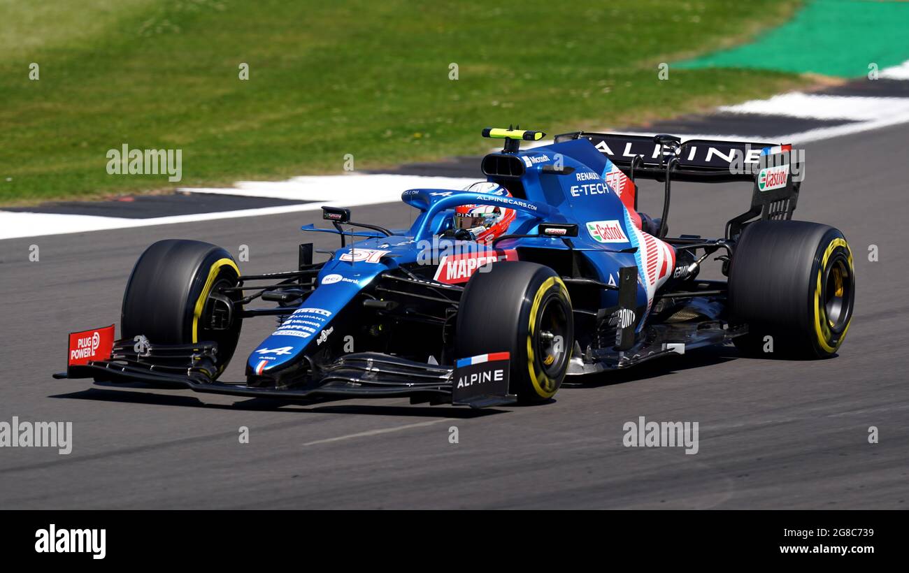 Esteban OCON di Alpine durante le prove per il Gran Premio di Gran Bretagna a Silverstone, Towcester. Data immagine: Sabato 17 luglio 2021. Foto Stock