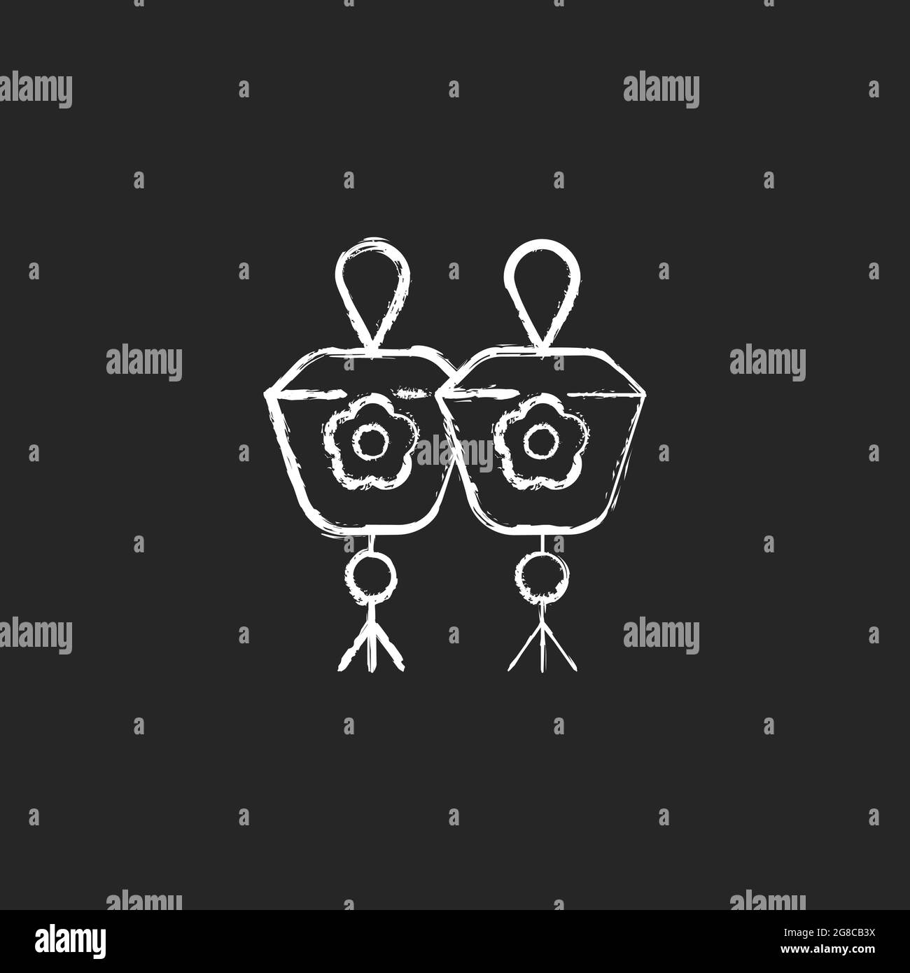 Mini lanterne cielo icona gesso bianco su sfondo scuro. Illustrazione Vettoriale