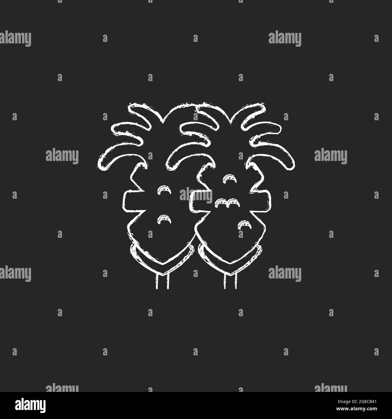 Icona bianca gesso calamaro fritto su sfondo scuro. Illustrazione Vettoriale