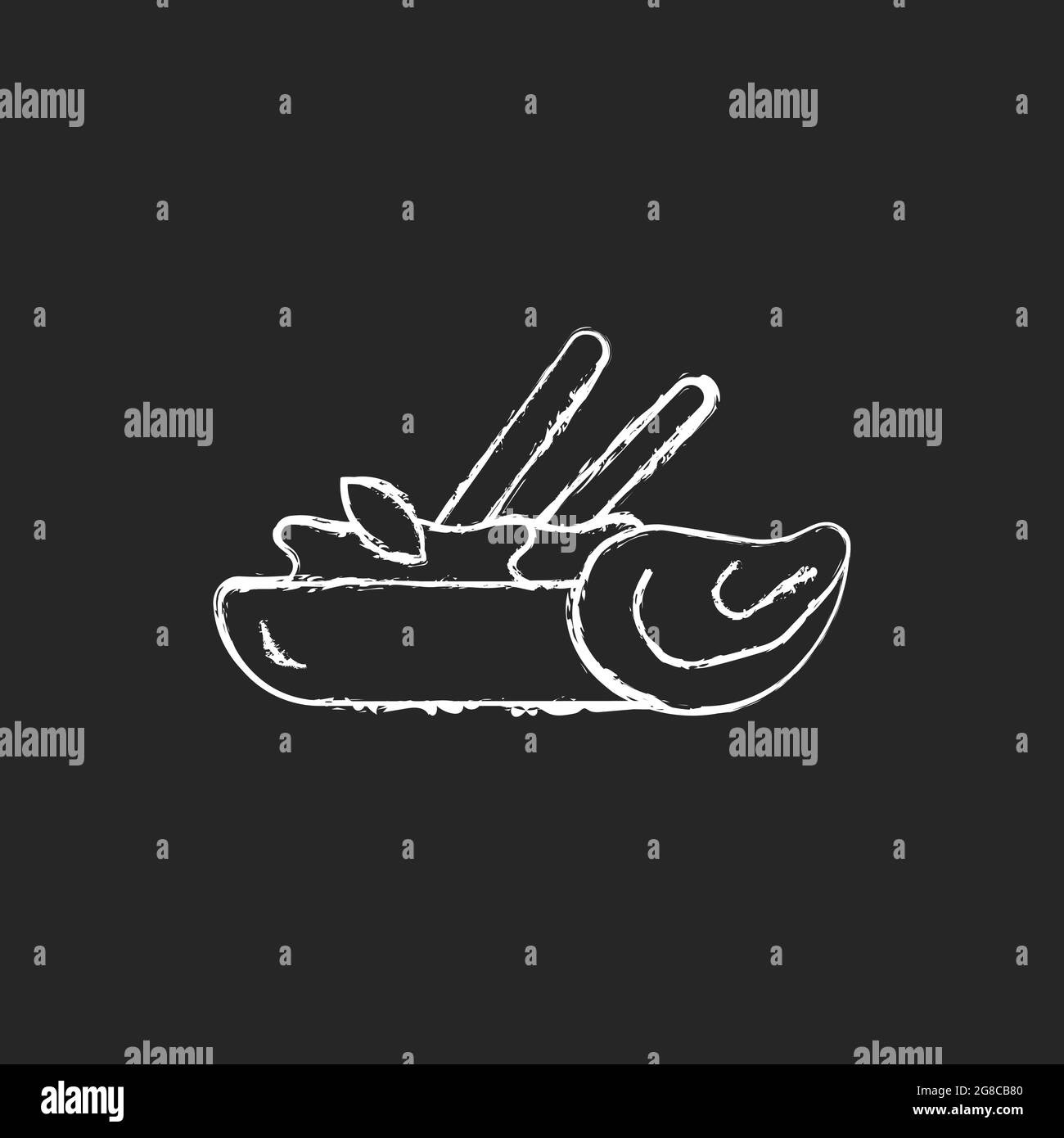 Oyster omelette gesso icona bianca su sfondo scuro. Illustrazione Vettoriale