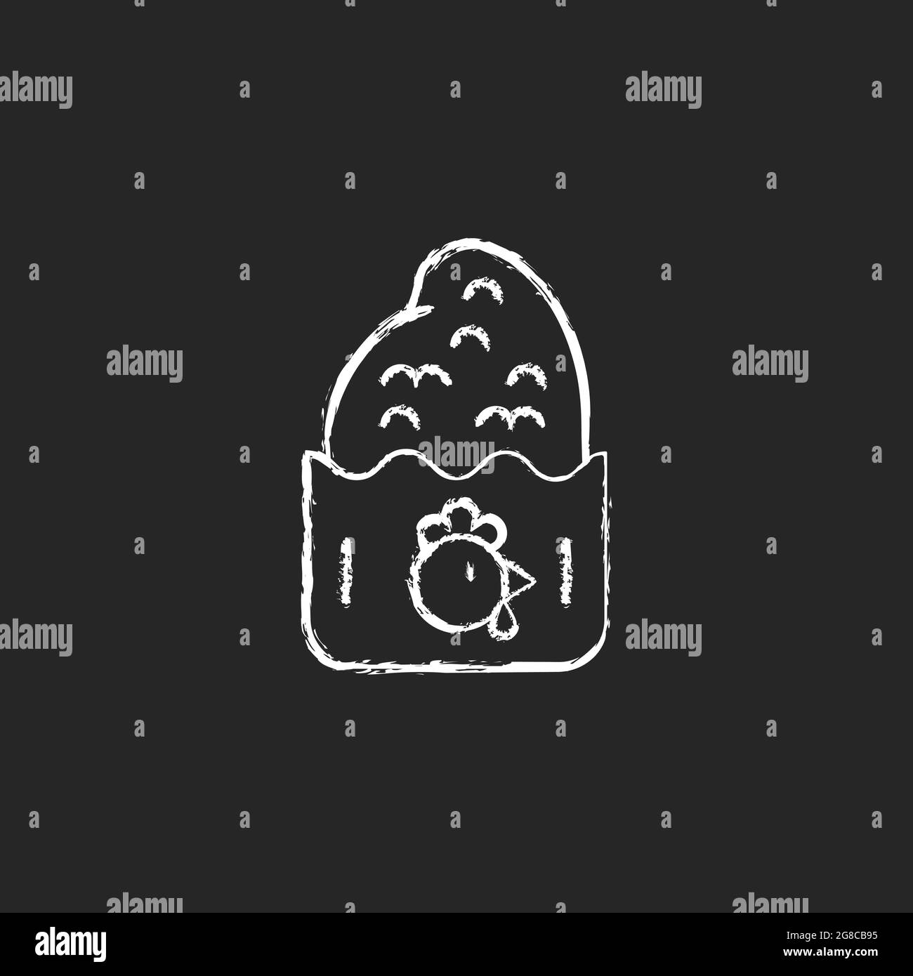 Icona croccante di pollo con gesso bianco su sfondo scuro. Illustrazione Vettoriale