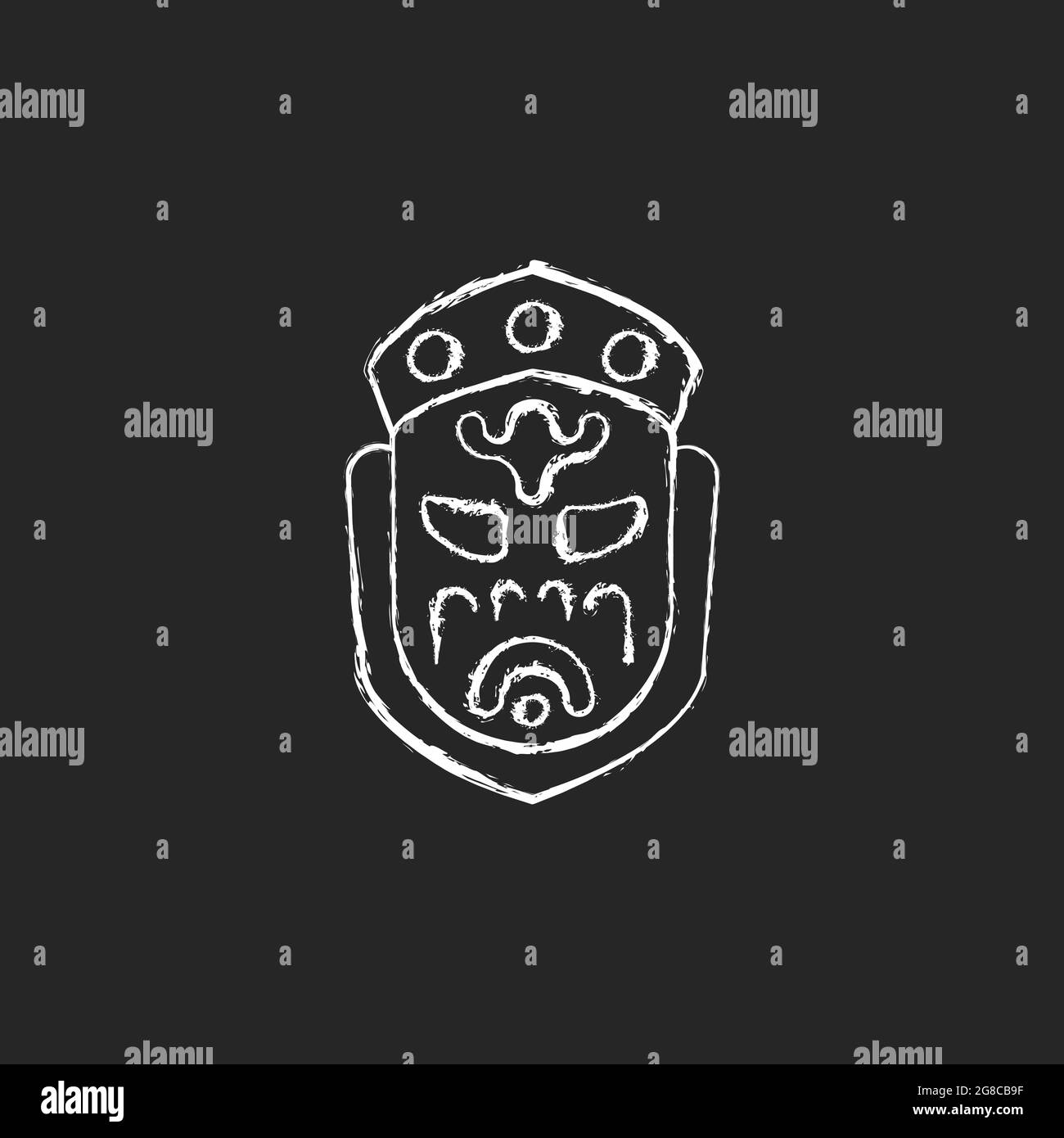 Maschera fantasma museo gesso icona bianca su sfondo scuro. Illustrazione Vettoriale