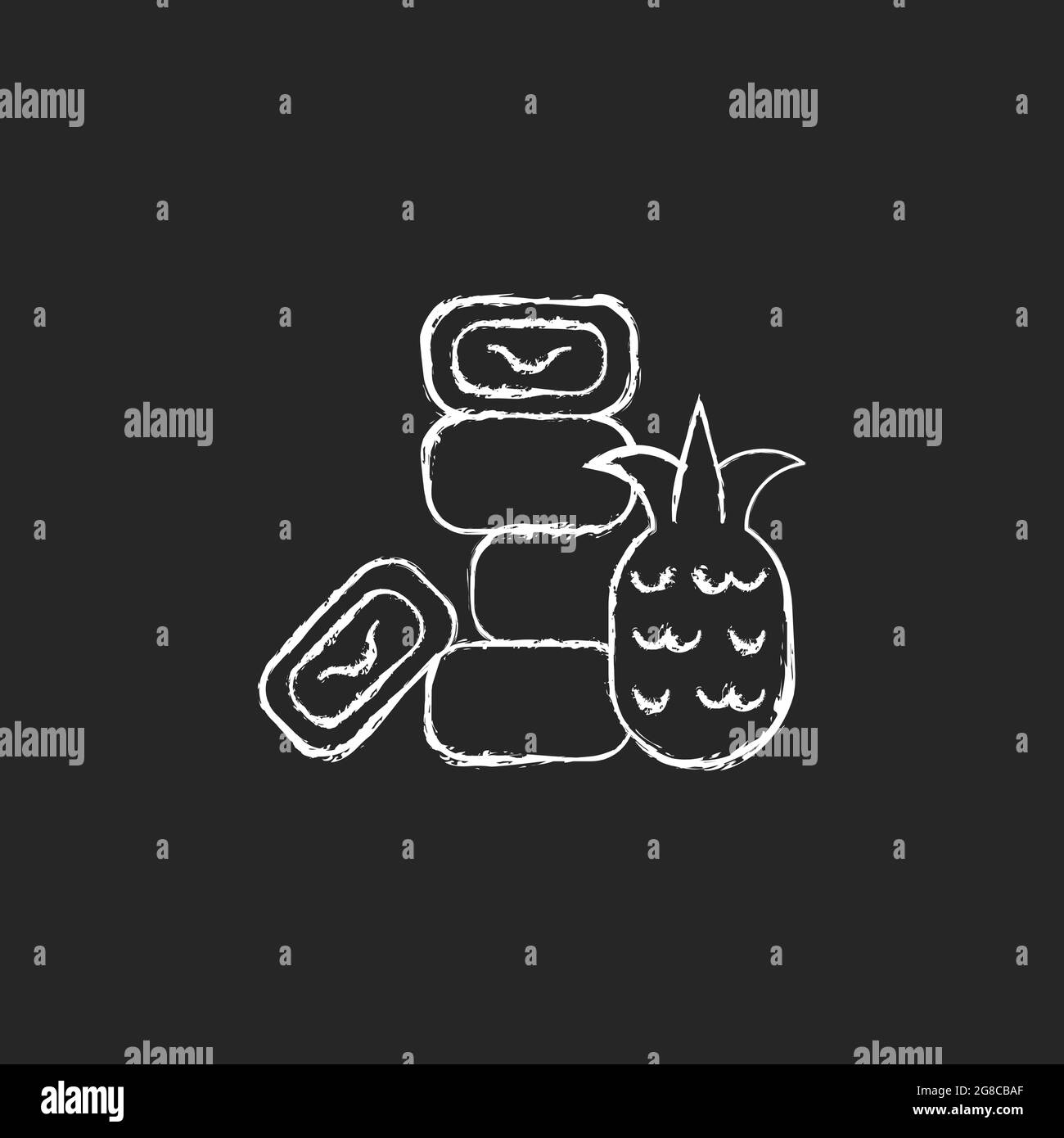 Torta di ananas gesso icona bianca su sfondo scuro. Illustrazione Vettoriale