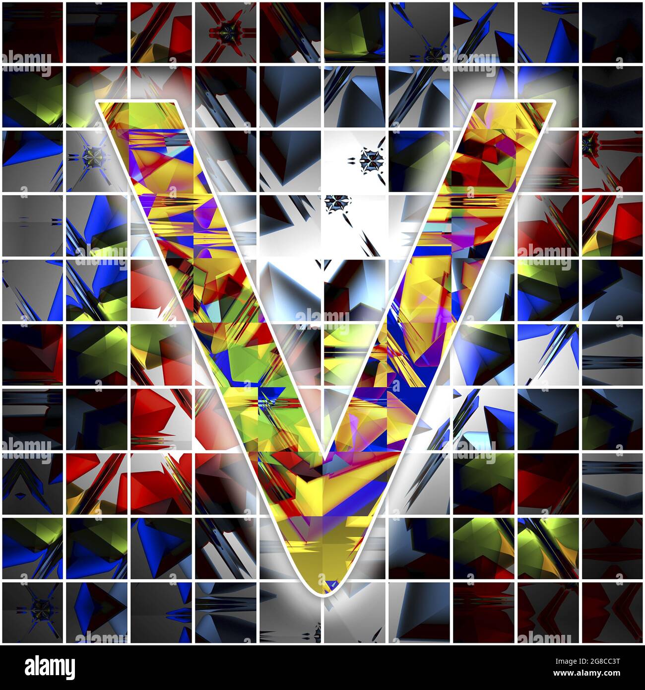 Monogramma del carattere maiuscolo V con motivo caleidoscopio Foto Stock