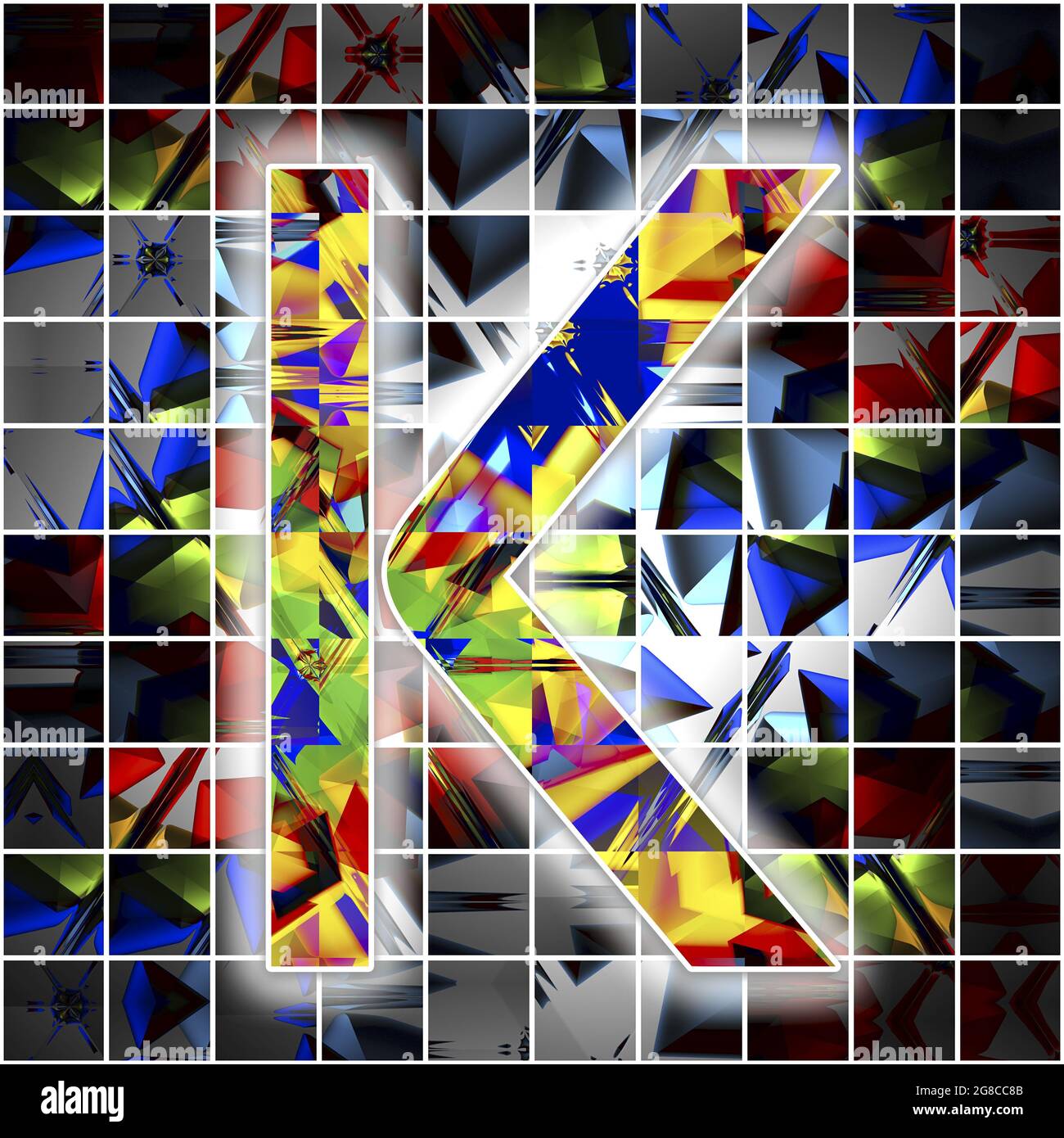 Monogramma del carattere maiuscolo K con motivo caleidoscopio Foto Stock