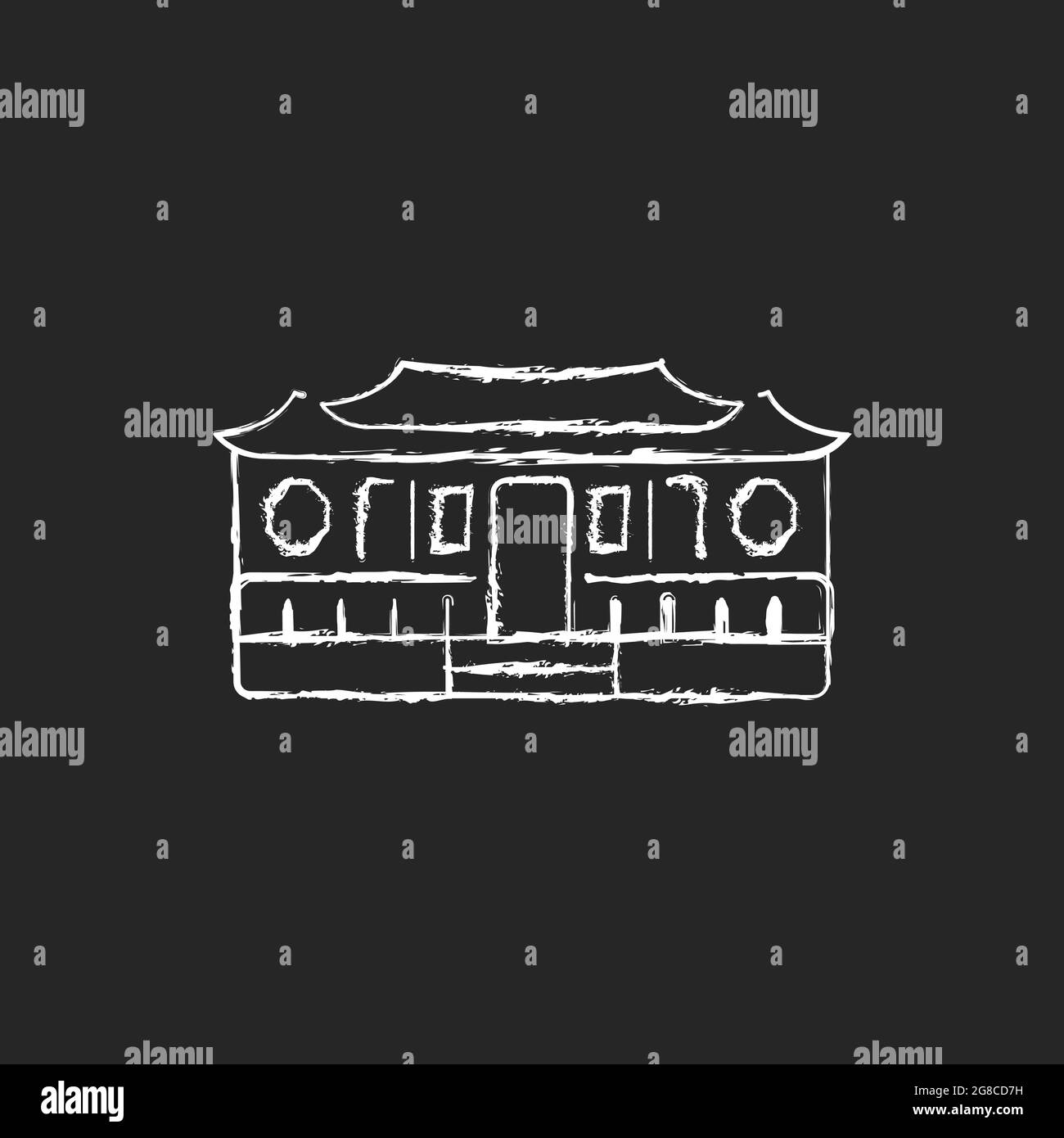 Tempio Longshan gesso icona bianca su sfondo scuro. Illustrazione Vettoriale