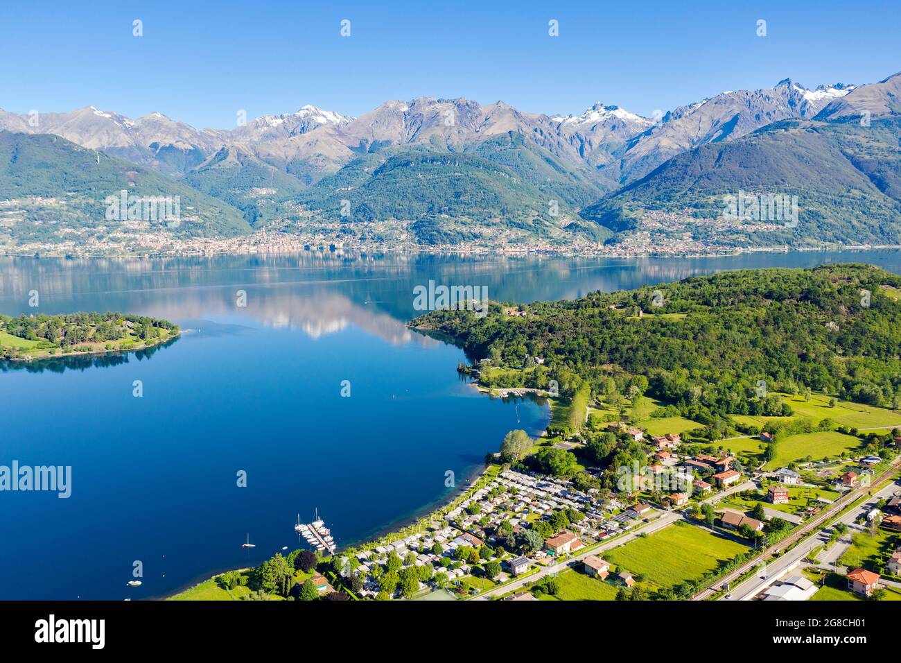 Lago di Como (IT), Baia di Piona, veduta aerea Foto Stock