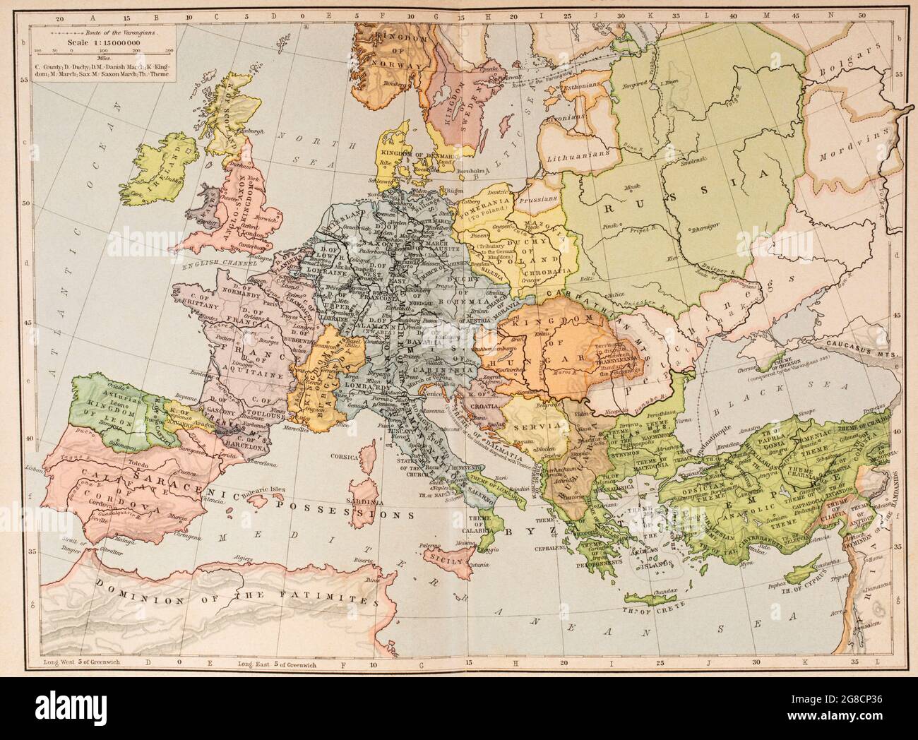 Mappa dell'Europa e dell'Impero Bizantino, sec. Da Atlante storico