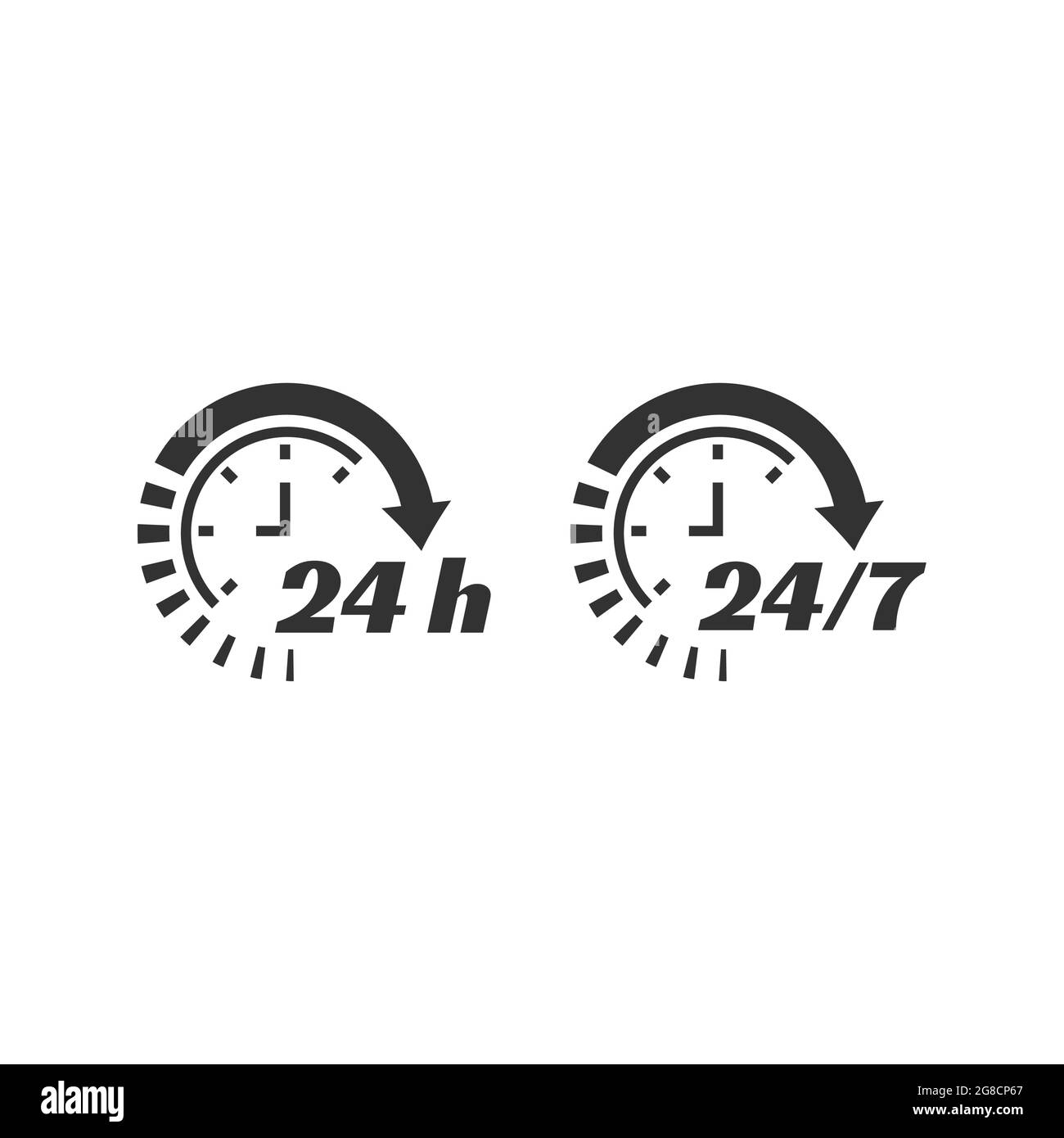 24 7 freccia circolare dell'orologio per l'icona di servizio non stop. Non stop, ventiquattro vettori di supporto aperti per sette ore. Illustrazione Vettoriale