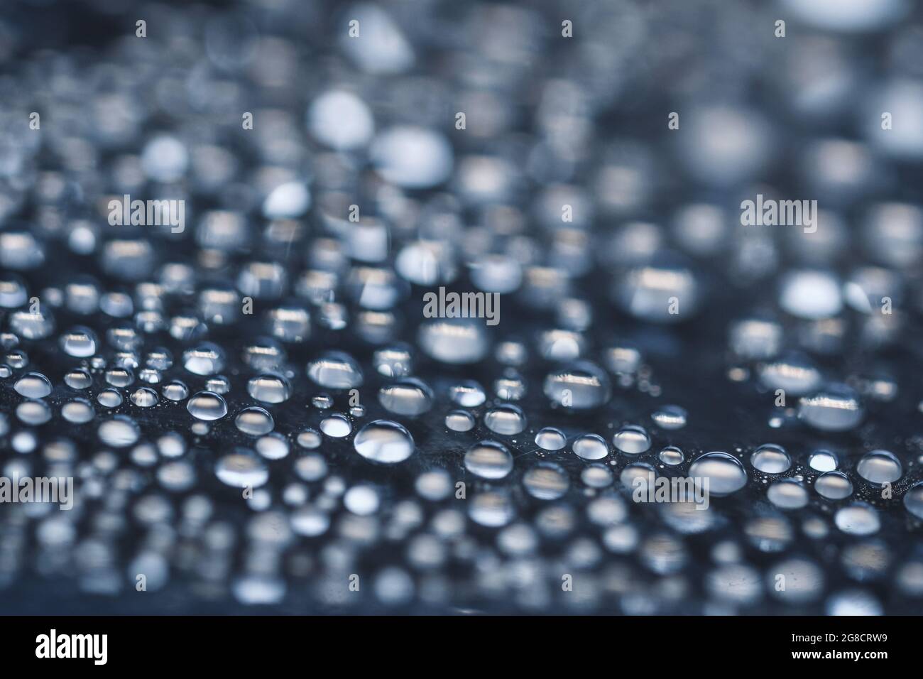 Closeup macro di gocce d'acqua, sfondo con spazio di copia Foto Stock