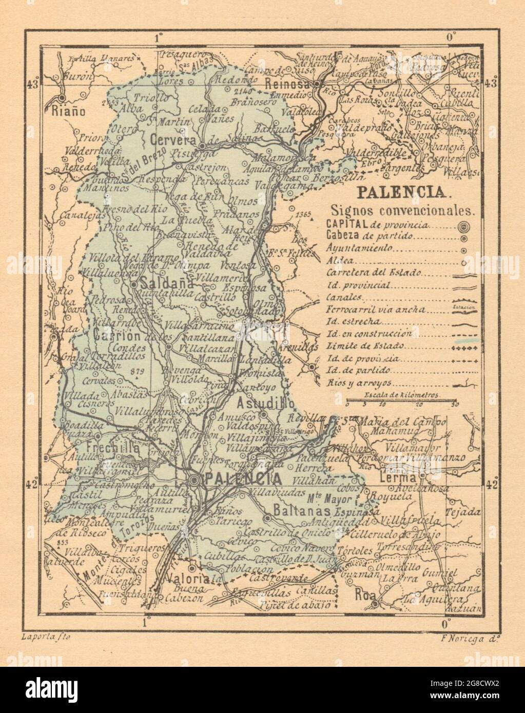 PALENCIA. Castilla y León. Mapa antiguo de la provincia 1914 antico Foto Stock