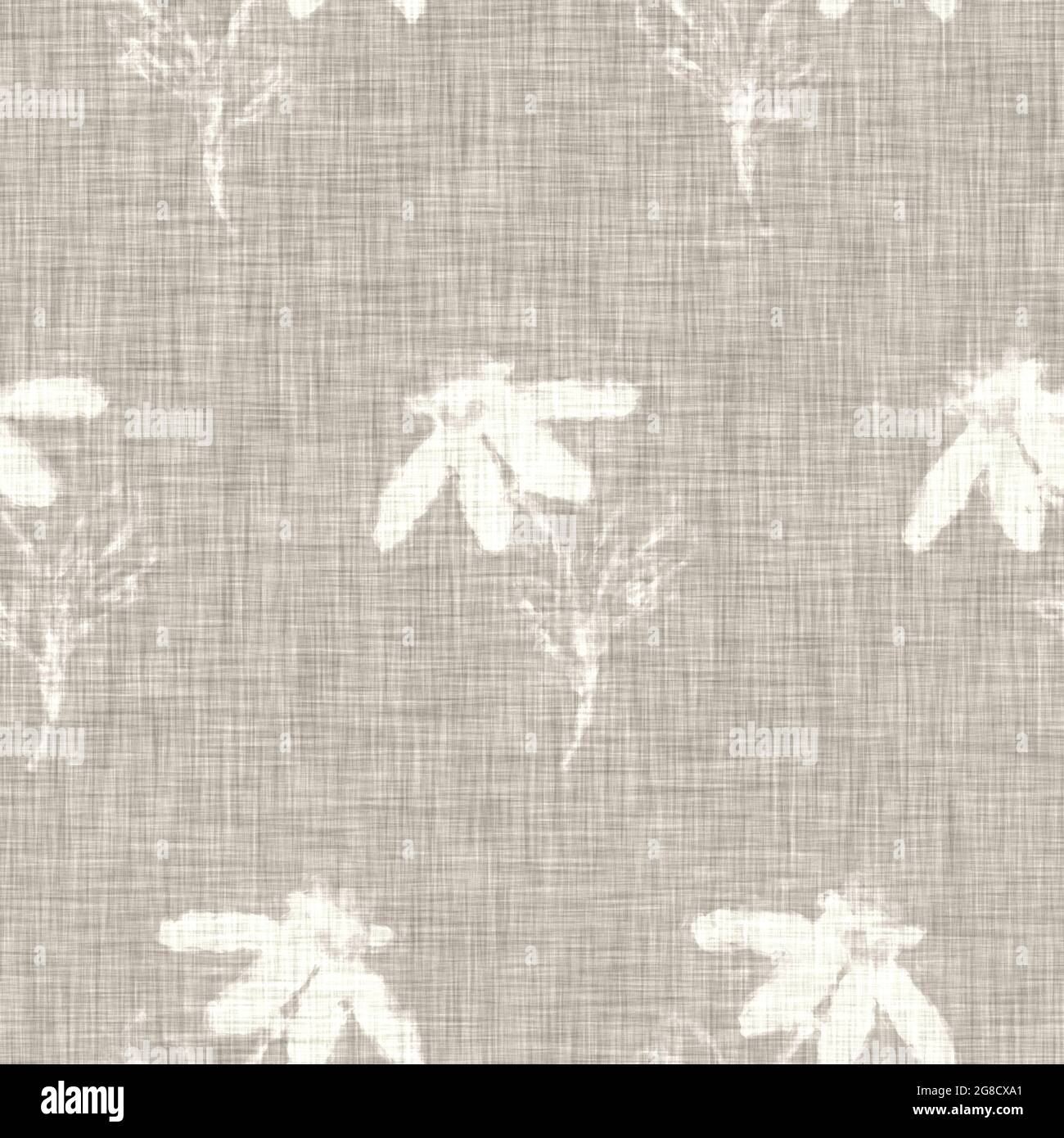 Tessuto di lino con motivo floreale grigio disegnato a mano. Capricci da giardino senza cuciture. Moderna primavera doodle floreale natura tessuto per arredamento casa. Botanico Foto Stock