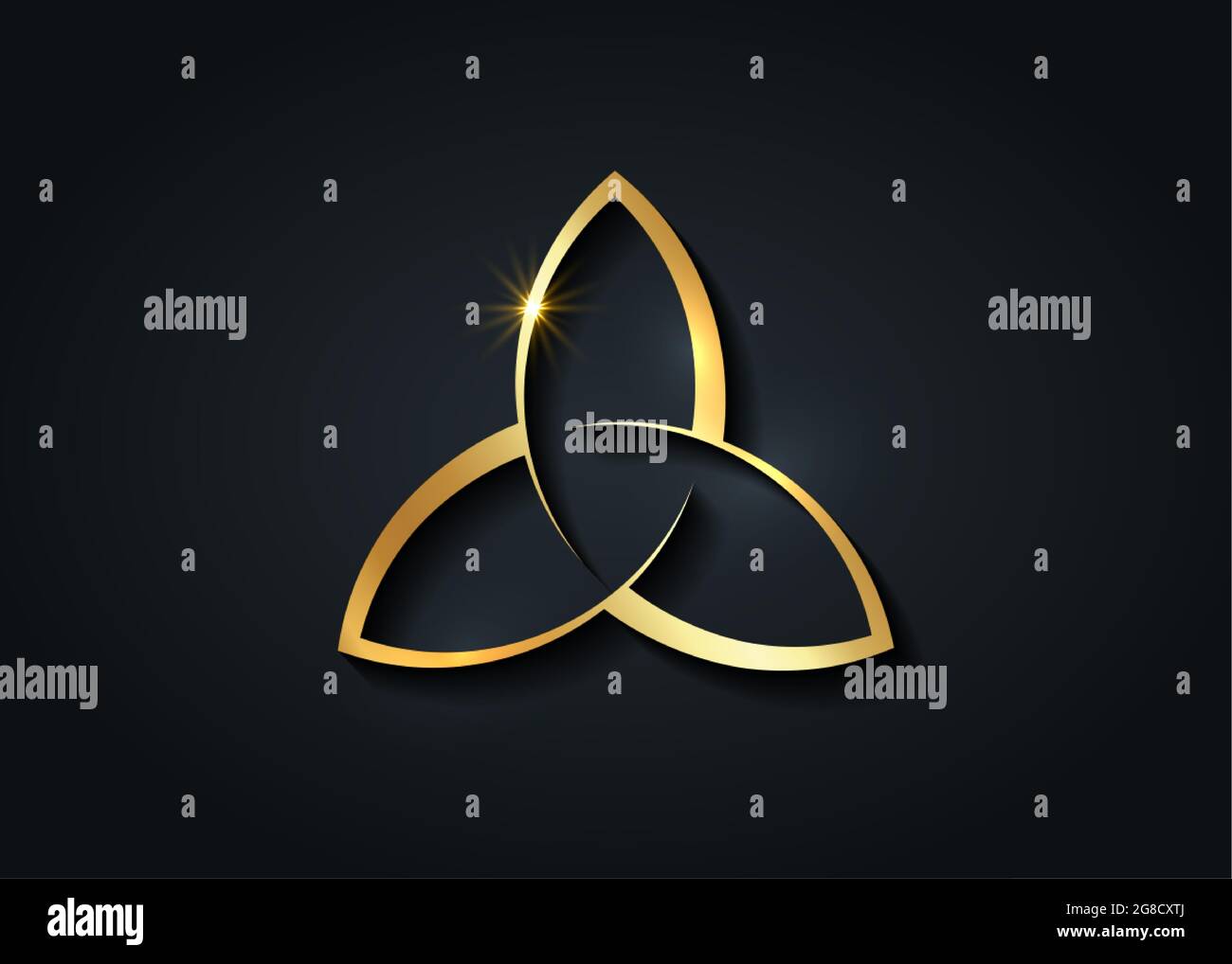 Triquetra Gold logo, Trinity Knot, Pagan Celtic simbolo Triple Dea. Wicca segno d'oro, libro d'ombre, divinazione di lusso Wiccan vettore isolato Illustrazione Vettoriale
