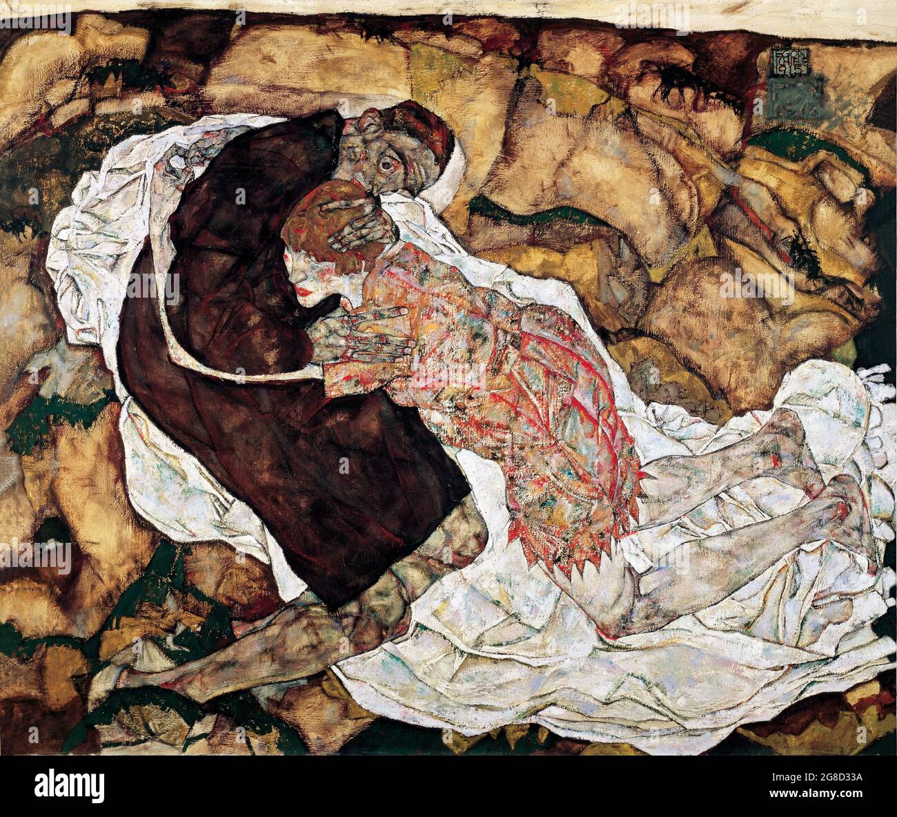 Morte e ragazza di Egon Schiele (1890-1918), olio e tela, 1915 Foto Stock