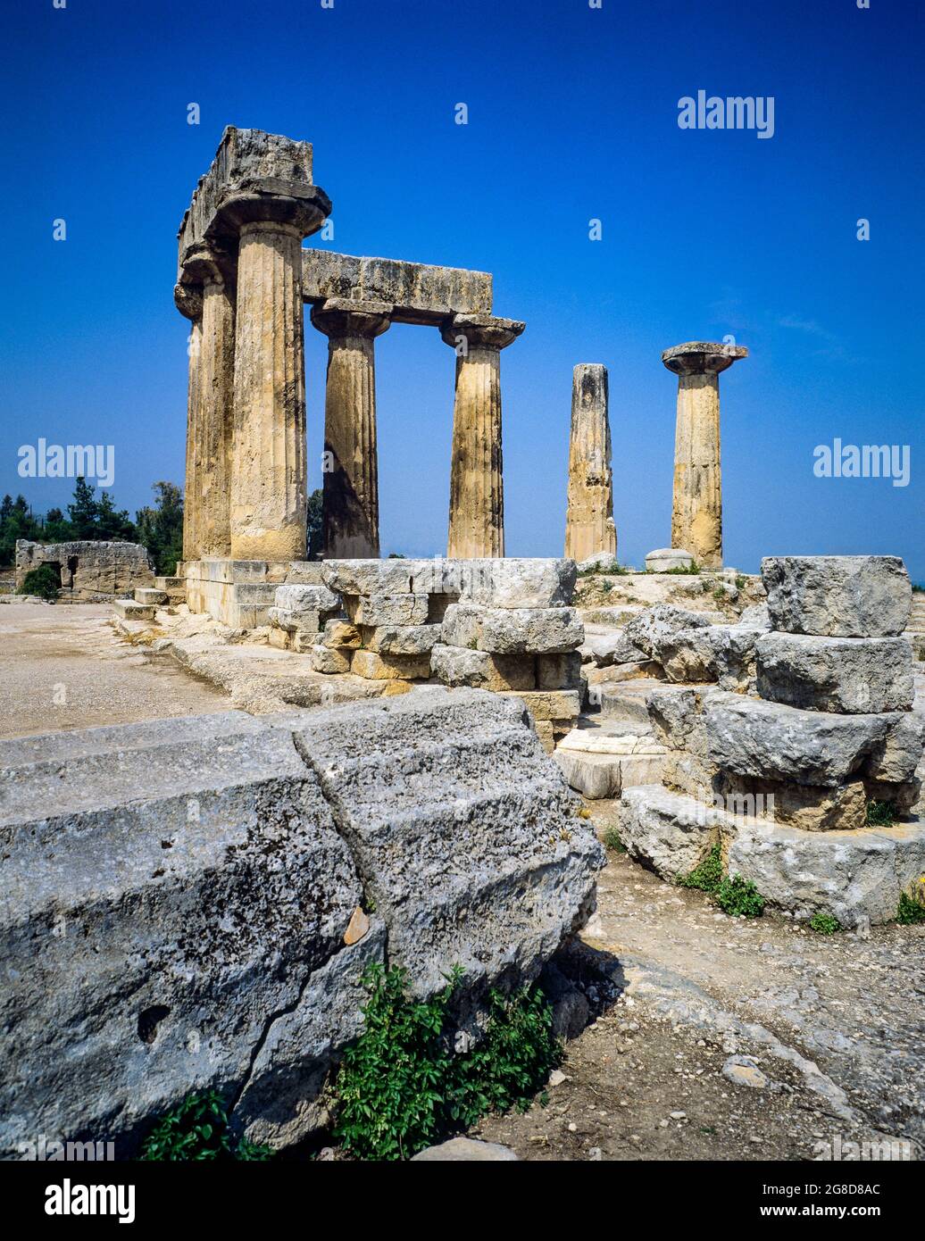 Tempio di Apollo, antica Corinto, Corinzia, Peloponneso, Grecia, Europa, Foto Stock