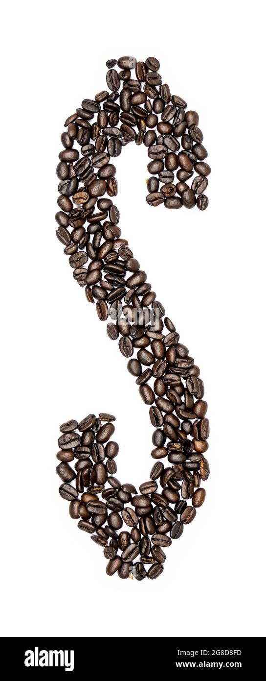 Simbolo Money fatto di Coffee Beans Coffee Beans Coffee Bean Money Symbol Coffee Beans attentamente arragnato per creare simbolo di denaro Foto Stock