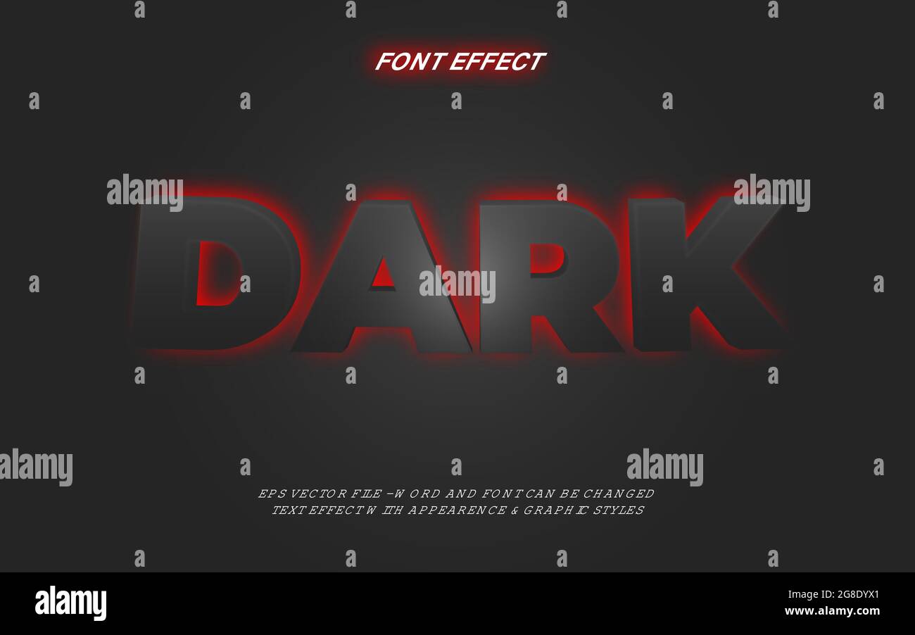 Effetto di testo con retroilluminazione scura. Effetto testo font modificabile. Illustrazione Vettoriale