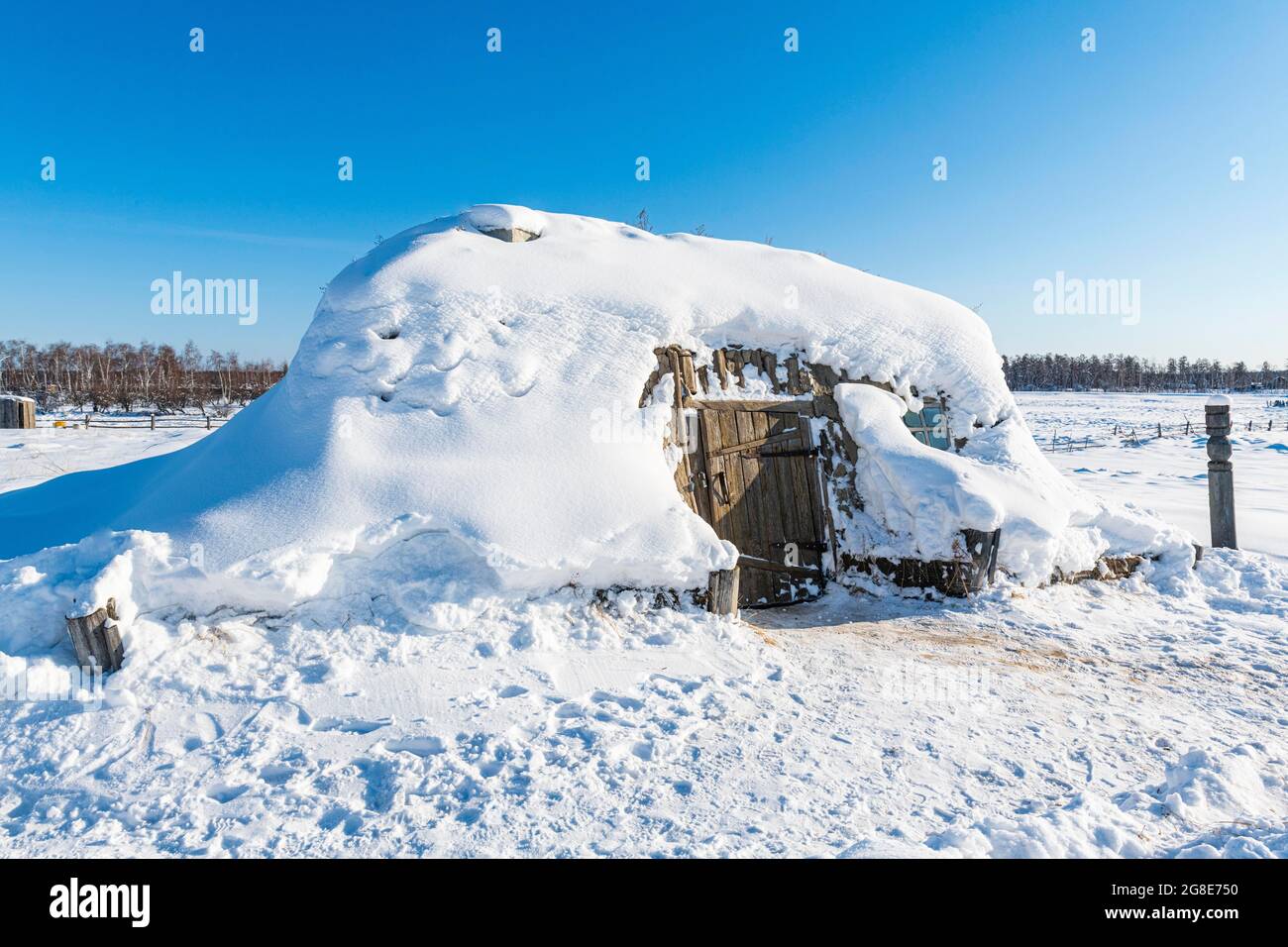 Abitazione tradizionale, Museo regionale di Cherkekhskiy, strada delle ossa, Repubblica Sakha, Yakutia, Russia Foto Stock