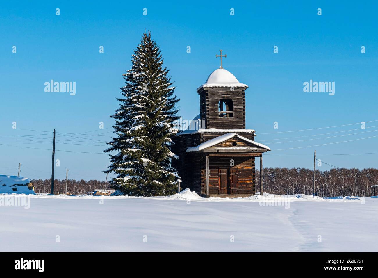 Chiesa di legno, Museo regionale di Cherkekhskiy, strada delle ossa, Repubblica Sakha, Yakutia, Russia Foto Stock