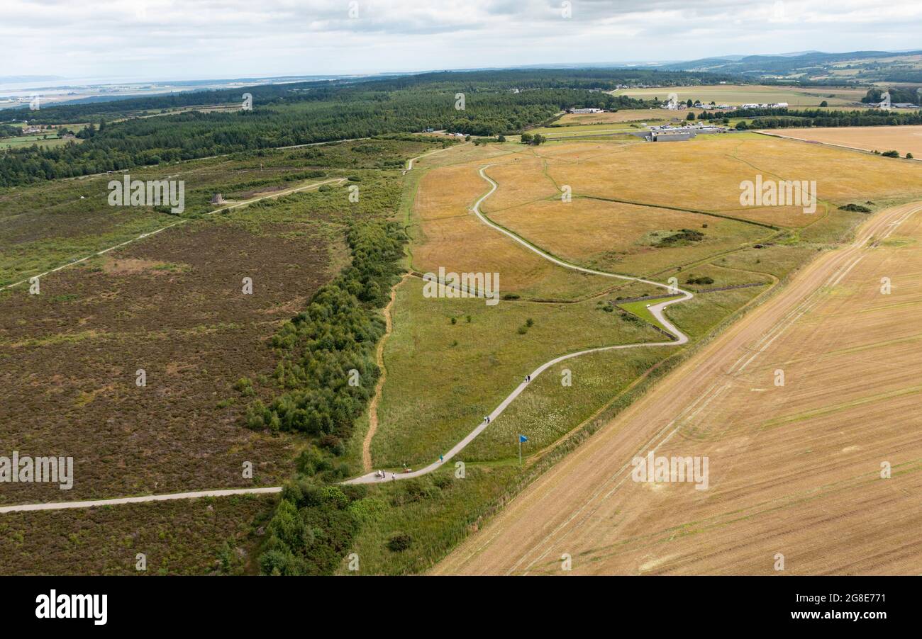 Vista aerea dal drone del campo di battaglia di Culloden Moor a Inverness-shire, Scozia, Regno Unito Foto Stock