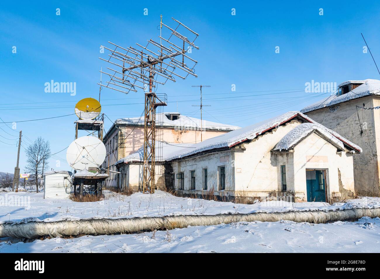 Vecchie antenne nel villaggio di Artyk, Road of Bones, Sakha Republic, Yakutia, Russia Foto Stock Vecchie antenne nel villaggio di Artyk, Road of Bones, Sakha Republic, Yakutia, Russia Foto Stock