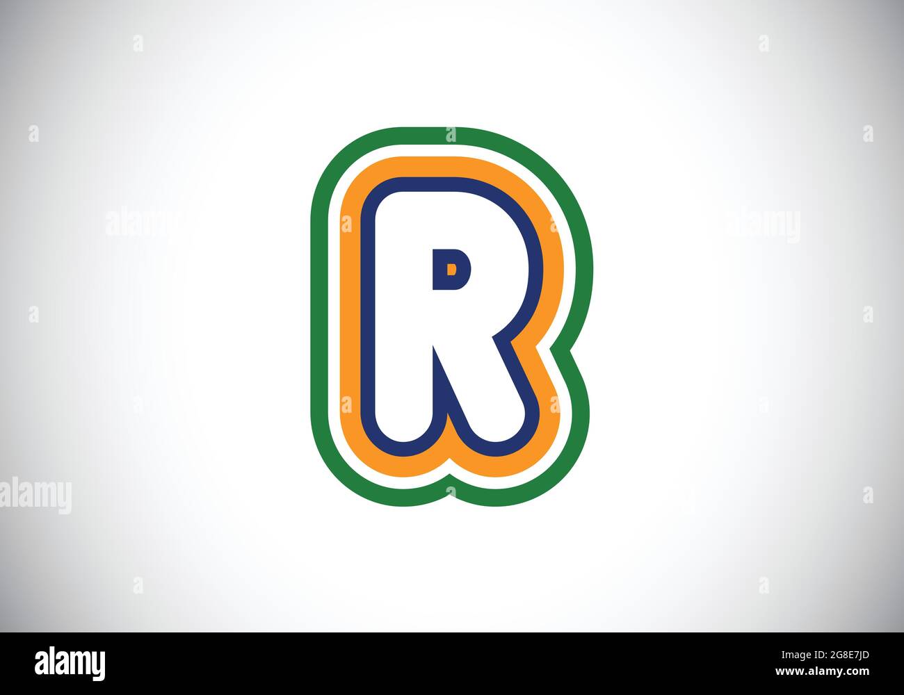 Lettera del monogramma R iniziale colorata. Alfabeto carino per bambini. Cartoon Bright font per bambini. Design moderno del logo vettoriale per le aziende, Illustrazione Vettoriale
