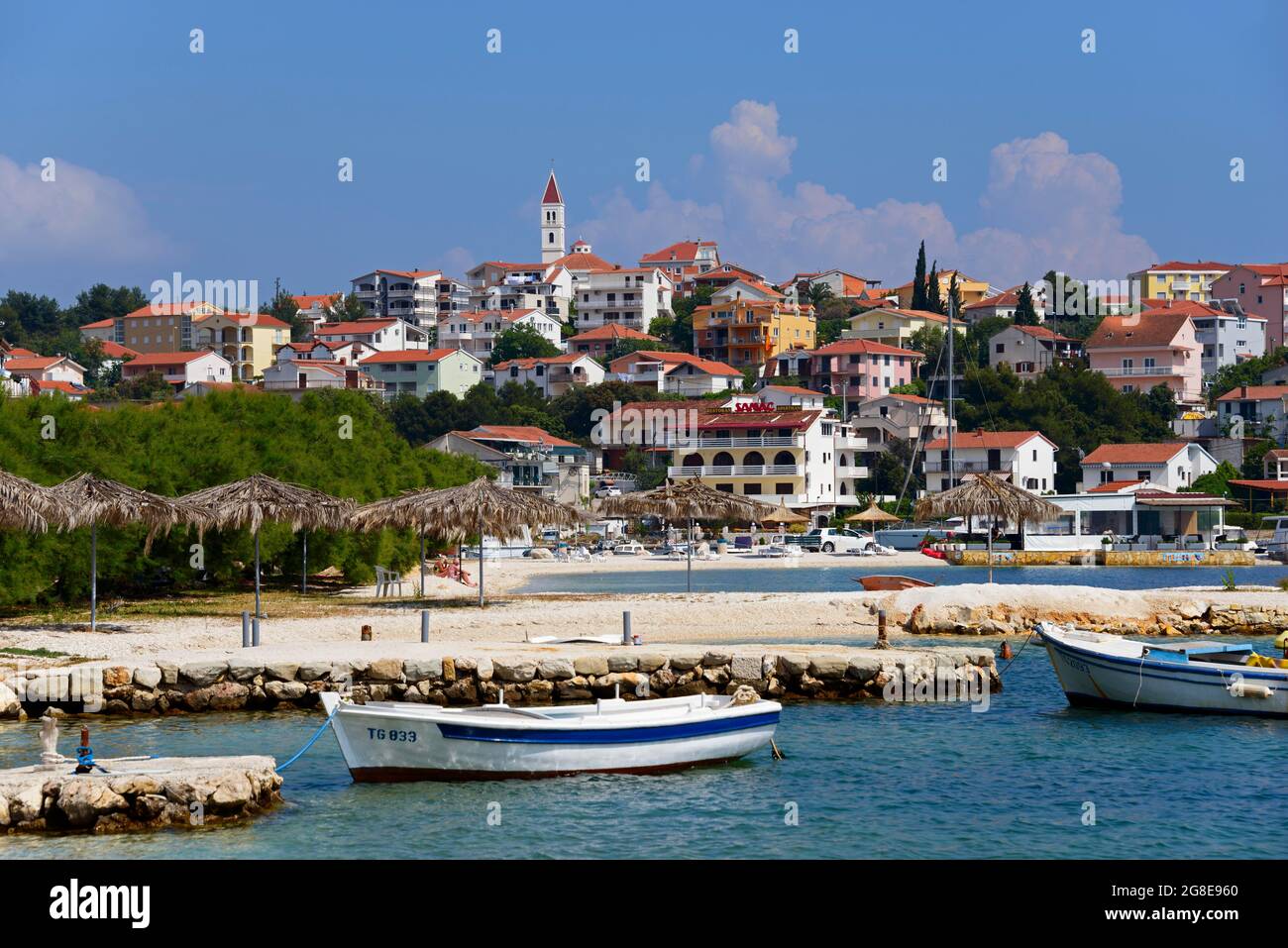 Vista di Seget Vranjica, Spalato-Dalmazia, Croazia Foto Stock