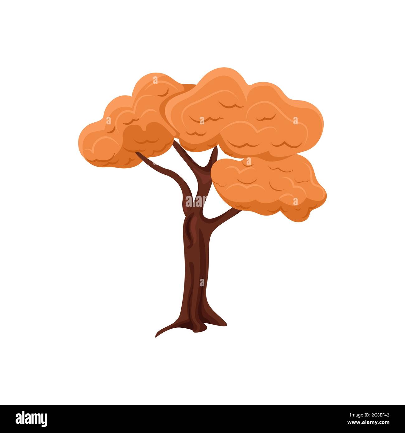 Albero autunnale con foglie giallastre, oggetto flat illustration.Vector in stile cartoon su sfondo bianco. Isolare Illustrazione Vettoriale