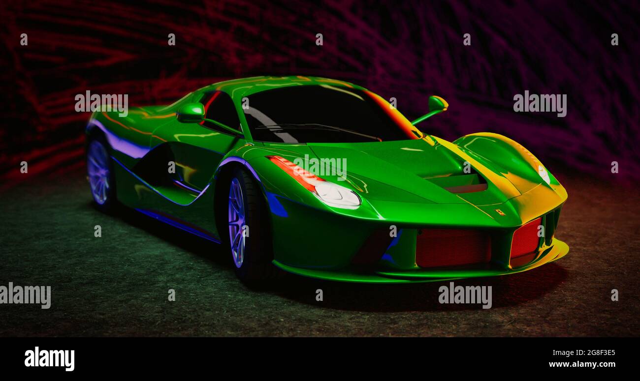 Ferrari con rappresentazione 3d in luce da studio Foto Stock