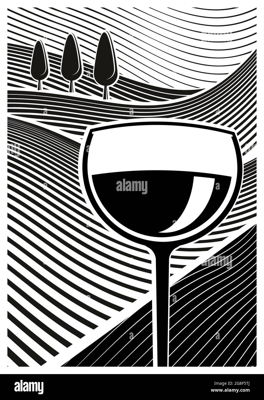 bicchiere di vino in vigna Illustrazione Vettoriale