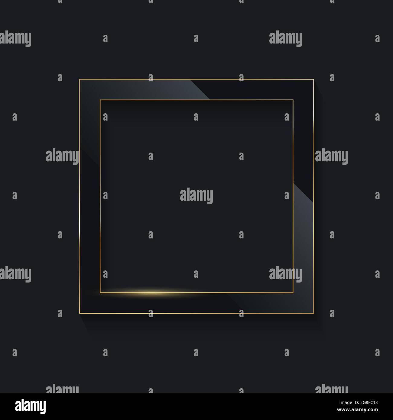 Rettangolo in vetro nero con cornice dorata su sfondo scuro. Telaio elettrico rotondo. Illustrazione vettoriale del design geometrico della moda. bor minimo vuoto Illustrazione Vettoriale