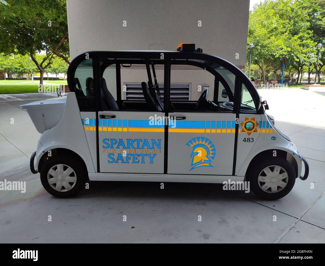 San Jose state University Spartan Safety veicolo elettrico parcheggiato nel campus il 18 luglio 2021, presso la San Jose state University. (Jevone Moore/immagine di colore Foto Stock