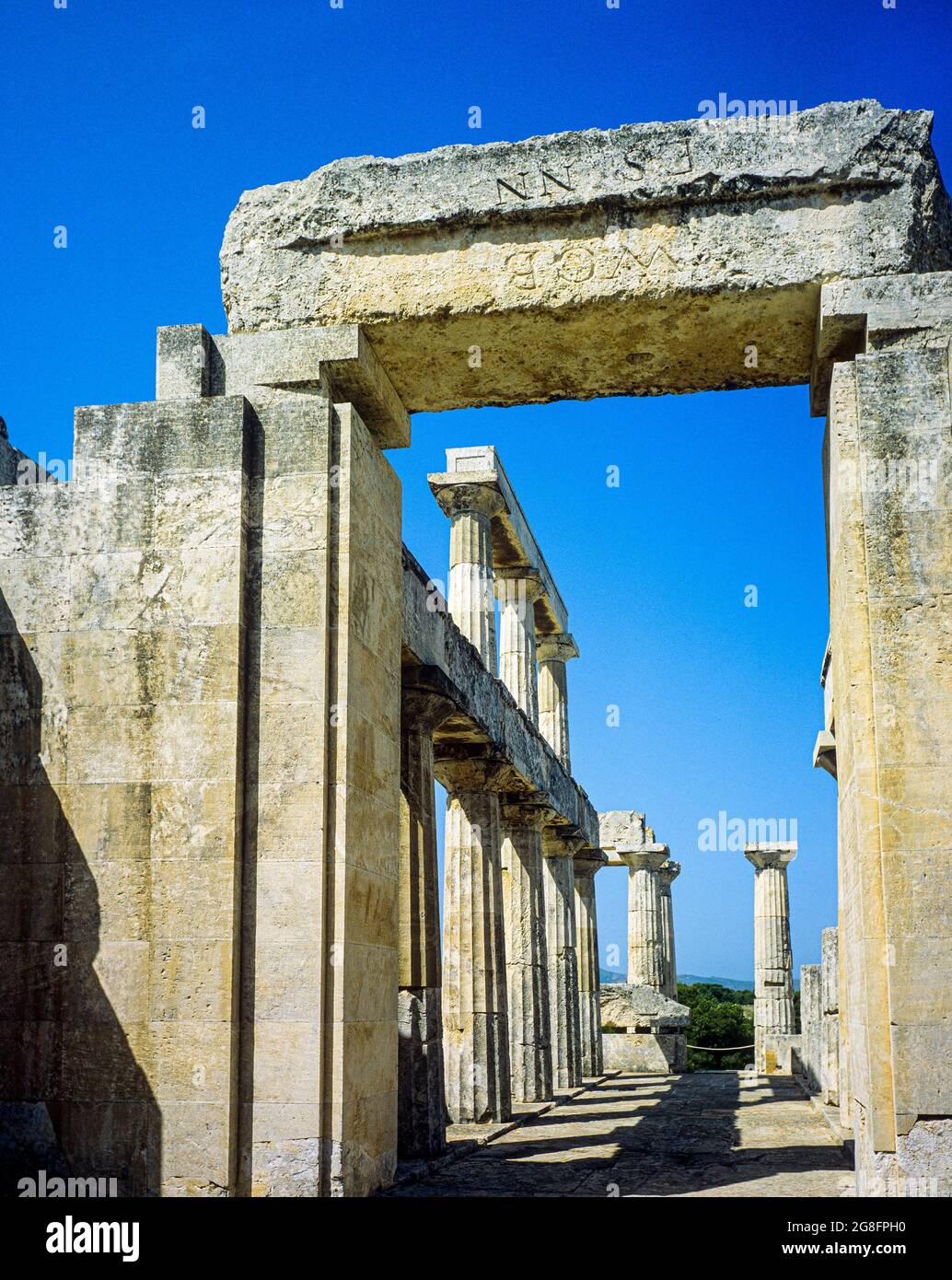 Tempio della dea Aphaia, isola di Egina, Grecia, Europa, Foto Stock