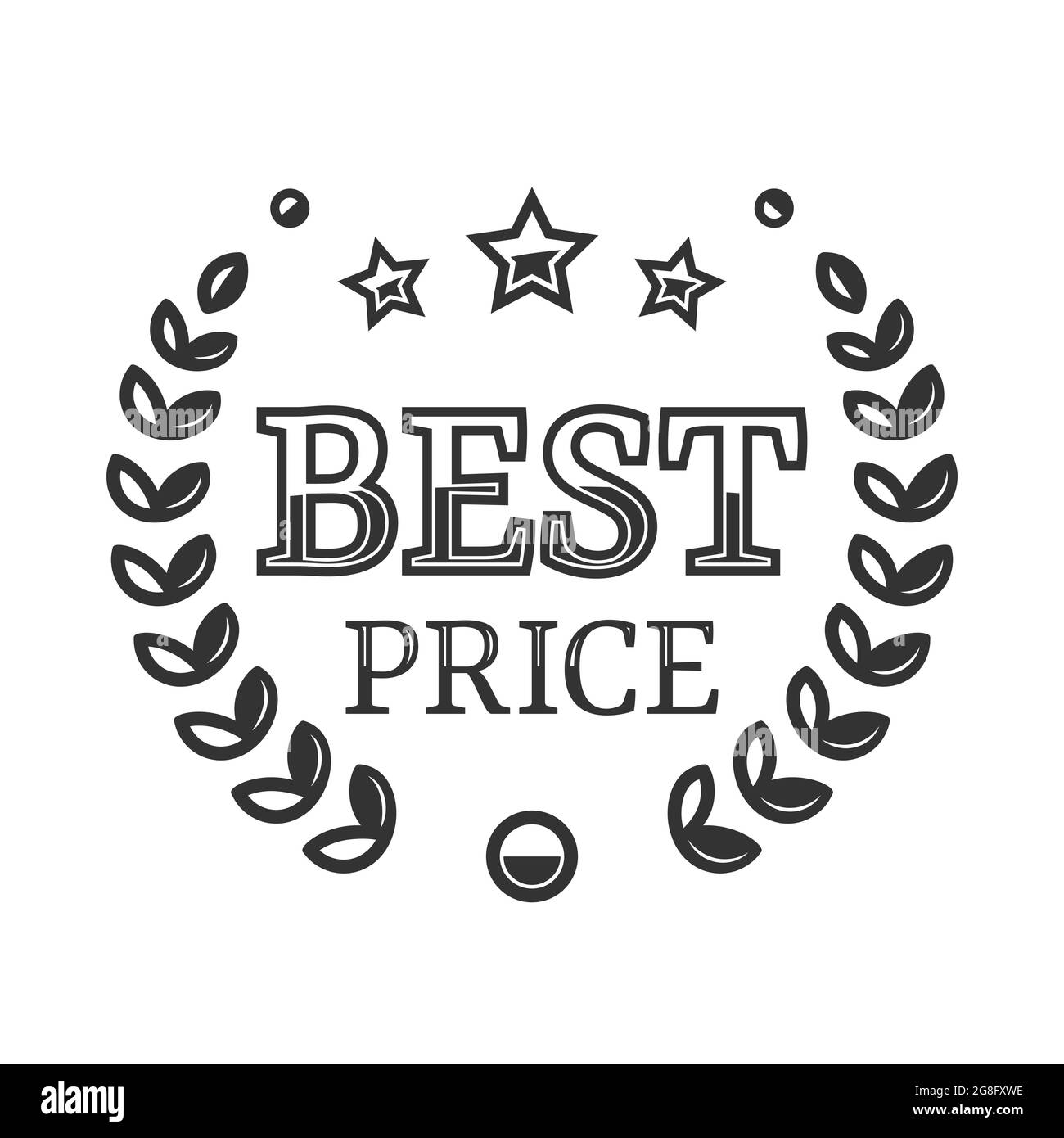 Miglior prezzo, badge vettoriale con corona d'alloro. Etichetta del miglior prezzo isolata su sfondo bianco Illustrazione Vettoriale