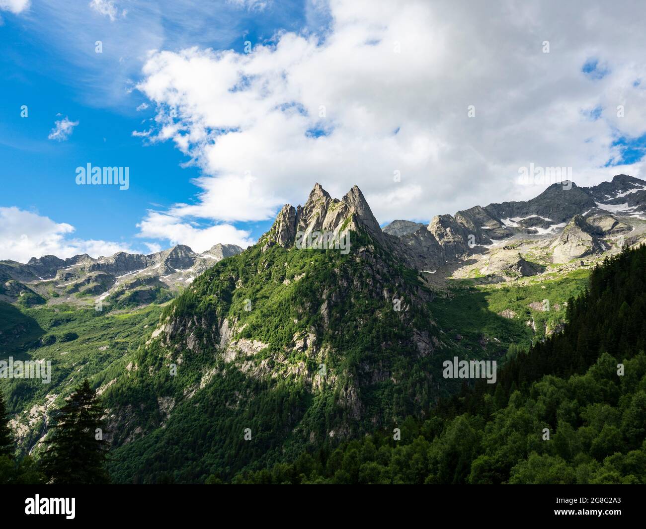 Valle alpina in Val Masino Foto Stock