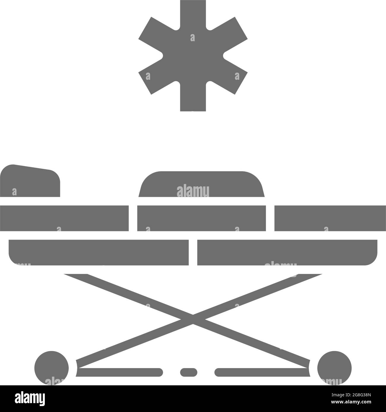 Icona grigia del carrello per barelle di emergenza. Isolato su sfondo bianco Illustrazione Vettoriale