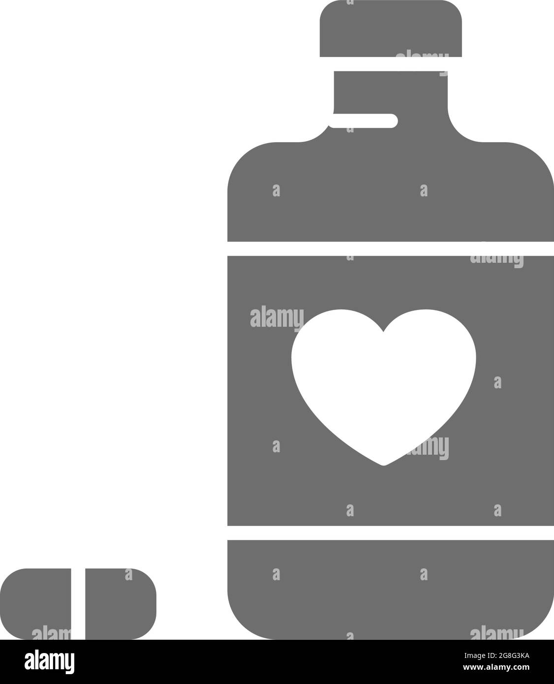Icona grigia delle pillole per malattie cardiache. Isolato su sfondo bianco Illustrazione Vettoriale