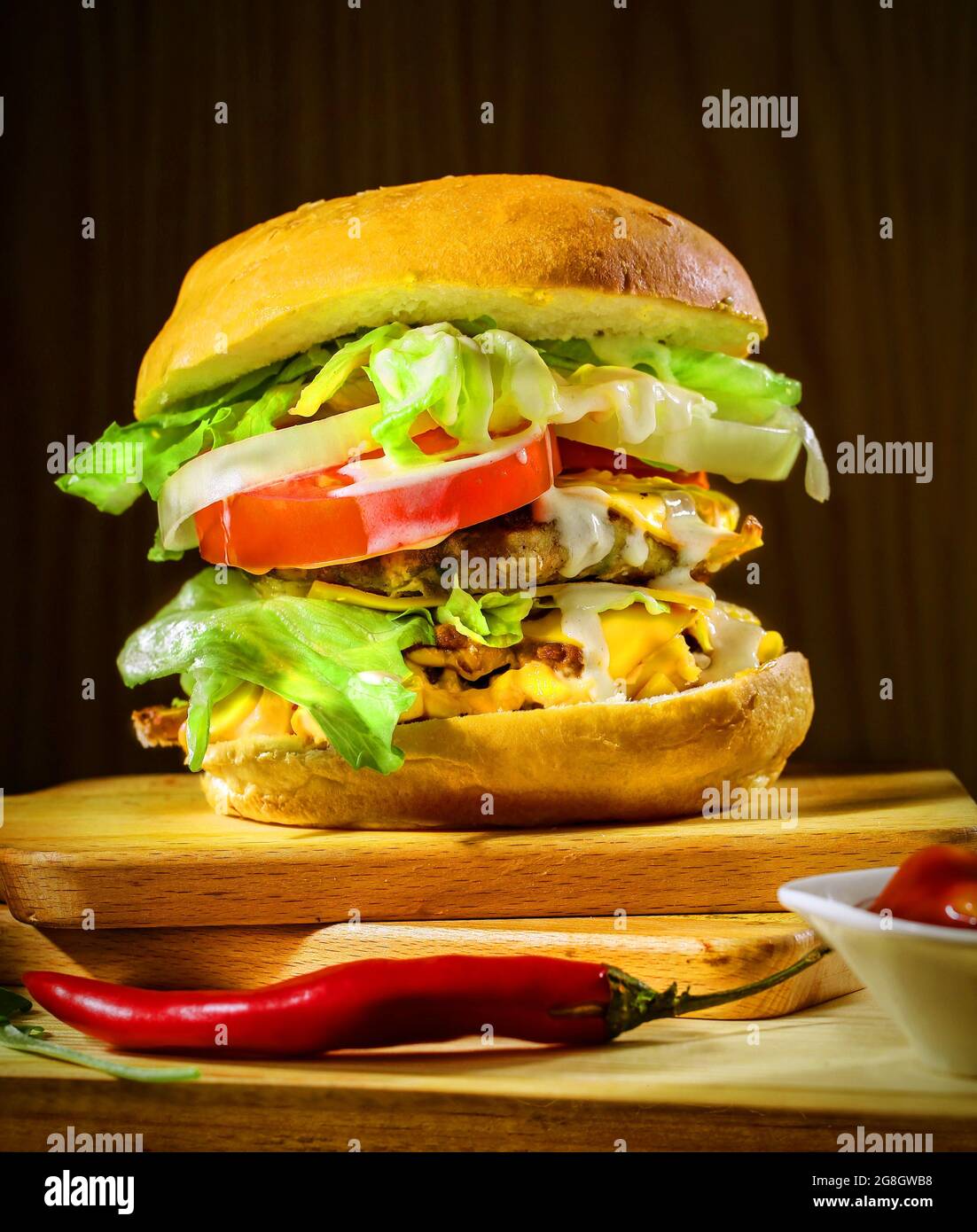 Fast food (pizza hamburger fritte, ecc.) Foto Stock