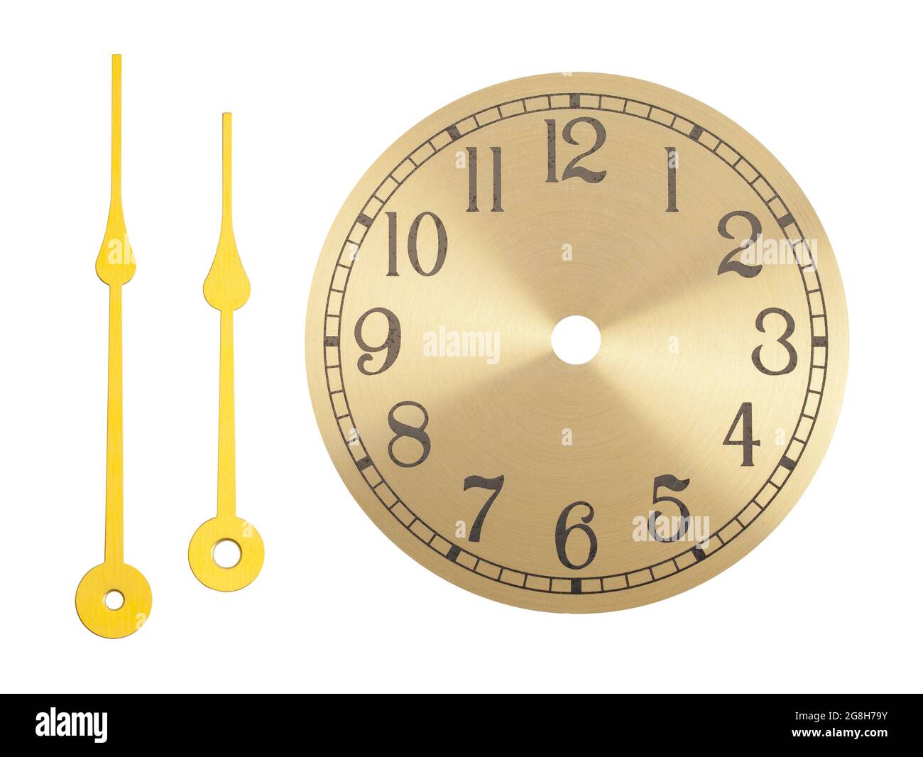 Orologio faccia con le mani tagliato su bianco. Foto Stock