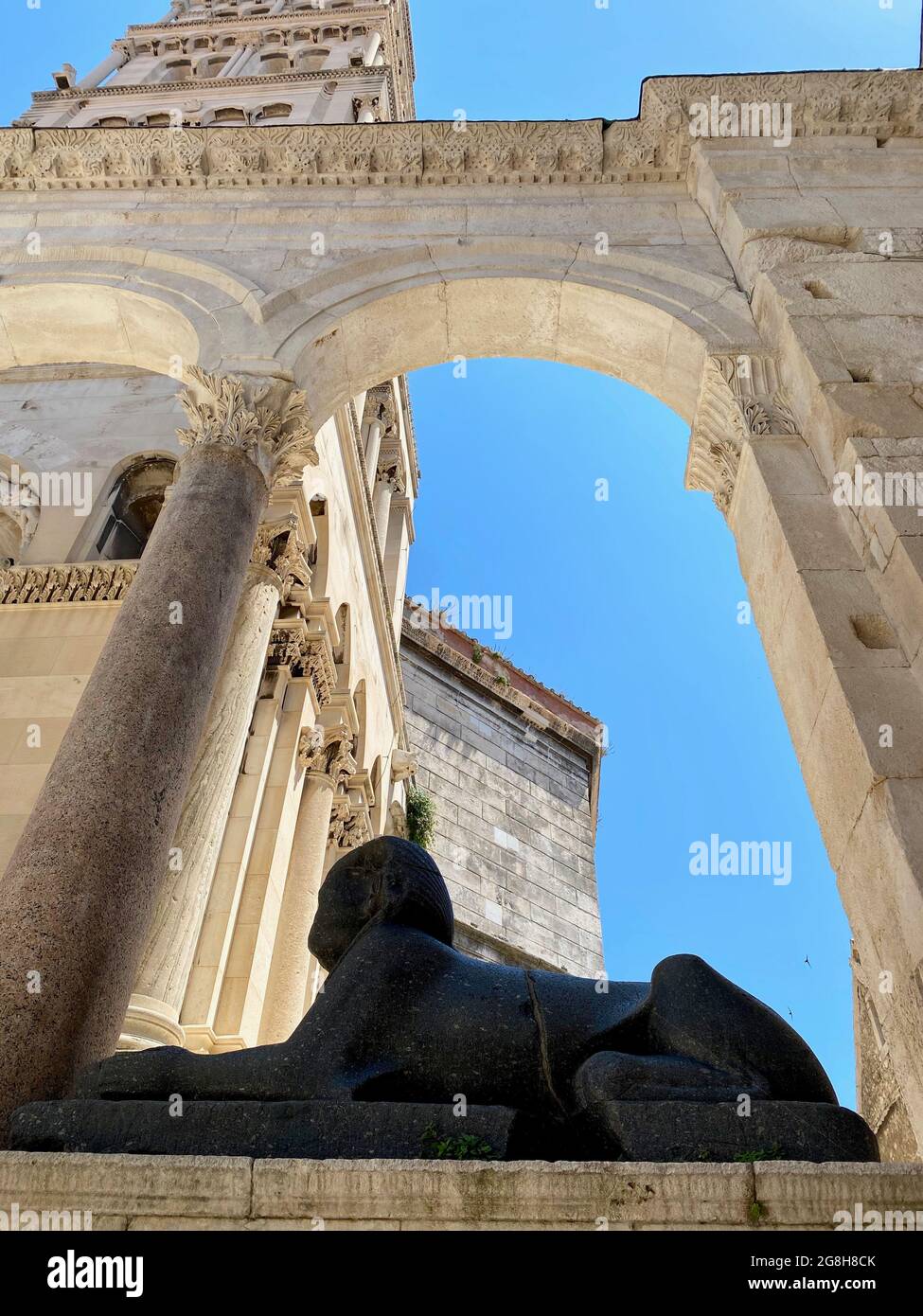 3700 anni di sphynx egiziano nel Palazzo di Diocleziano/s a Spalato Croazia Foto Stock