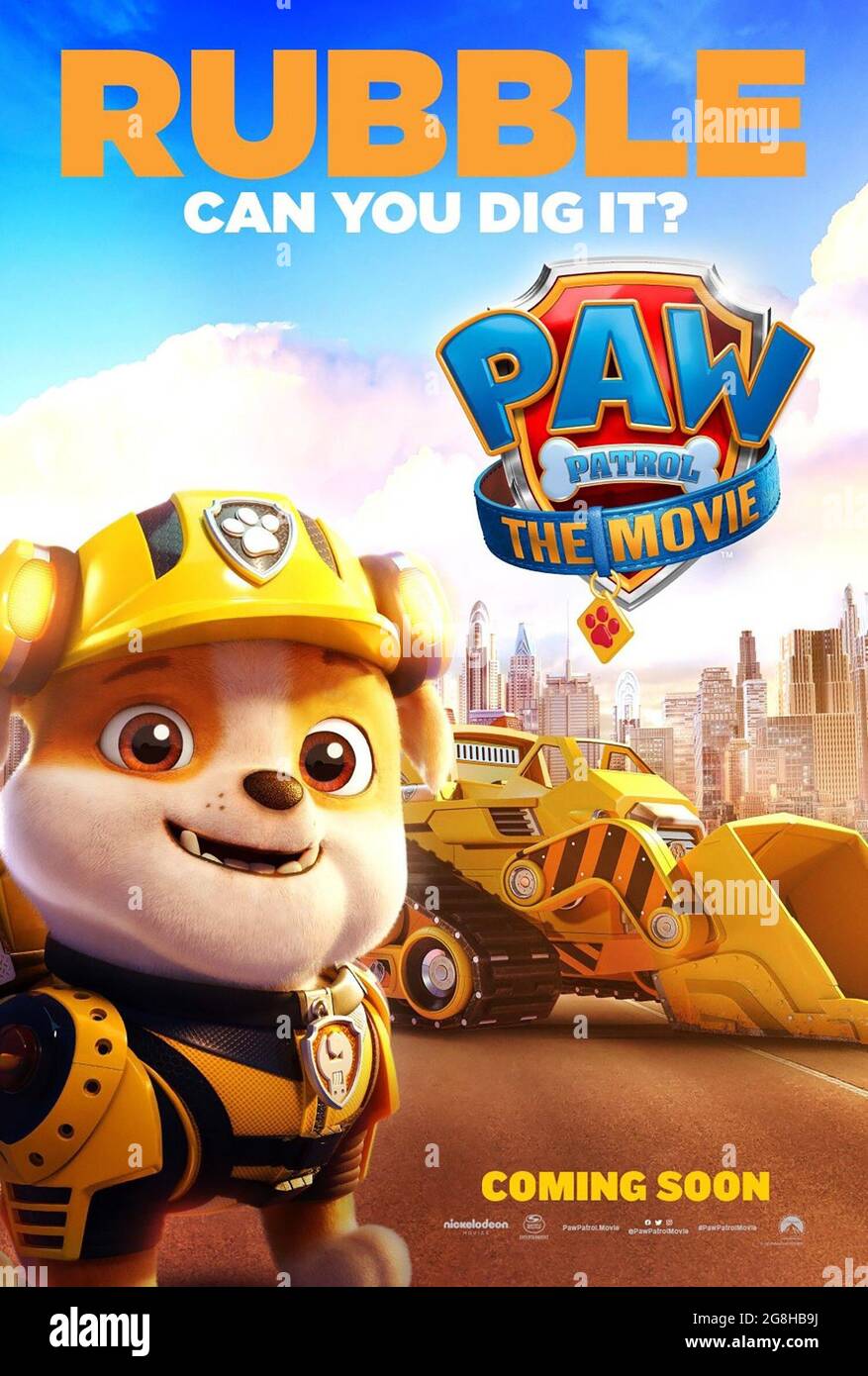 PAW PATROL: THE MOVIE, US character poster, Rubble (voce: Keegan Hedley), 2021. © Paramount Pictures / Courtesy Everett Collection Foto Stock