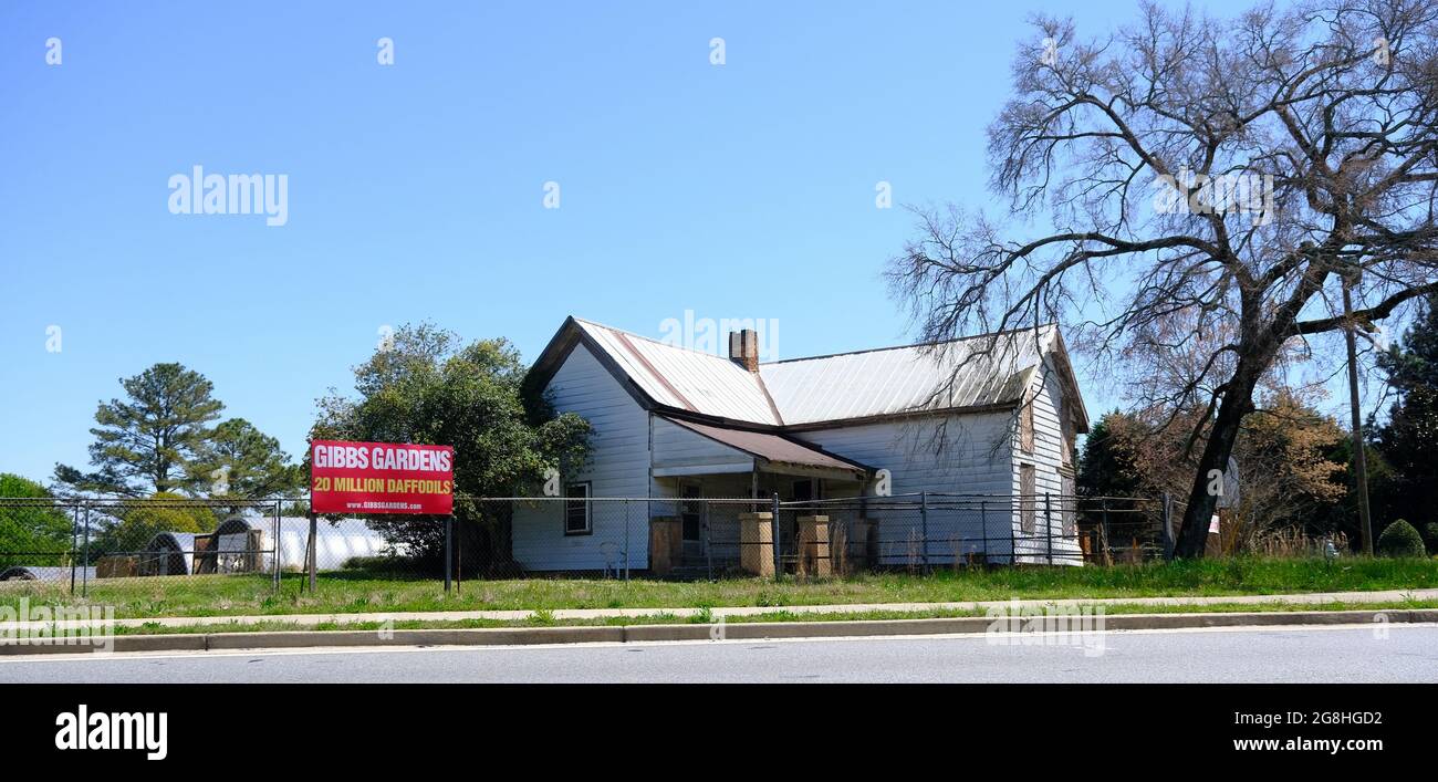 Segno che fa pubblicità a Gibbs Gardens Foto Stock
