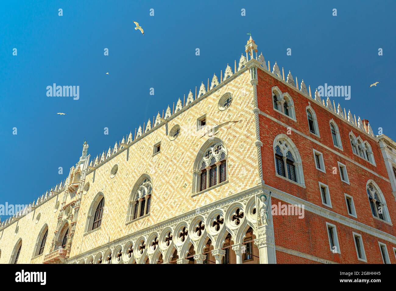 Primo piano Palazzo Ducale in Piazza San Marco, Venezia città d'Italia in Veneto. Città italiana parte del patrimonio dell'umanità dell'UNESCO. Foto Stock
