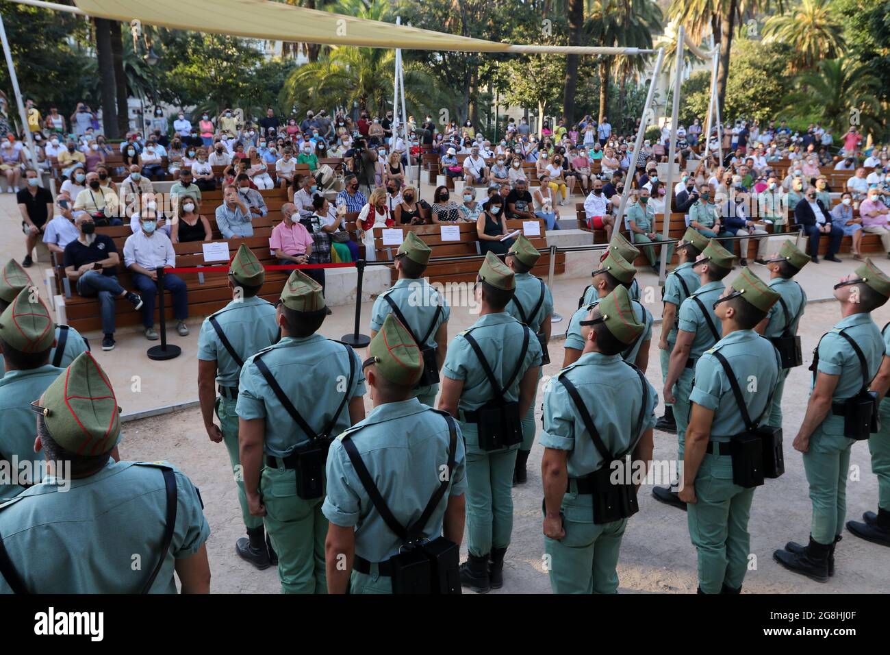 20 luglio 2021: 20 luglio 2021 (Malaga) i legionari di musica nel centenario dell'inno dello Sposo della morte Malaga ricorda che era la prima città in cui fu eseguita con un tributo alla voce di Virginia GÃ¡mez e della banda di guerra del Tercio Alejandro Farnesio IV di la LegiÃ³n de Ronda (Credit Image: © Lorenzo Carnero/ZUMA Press Wire) Foto Stock