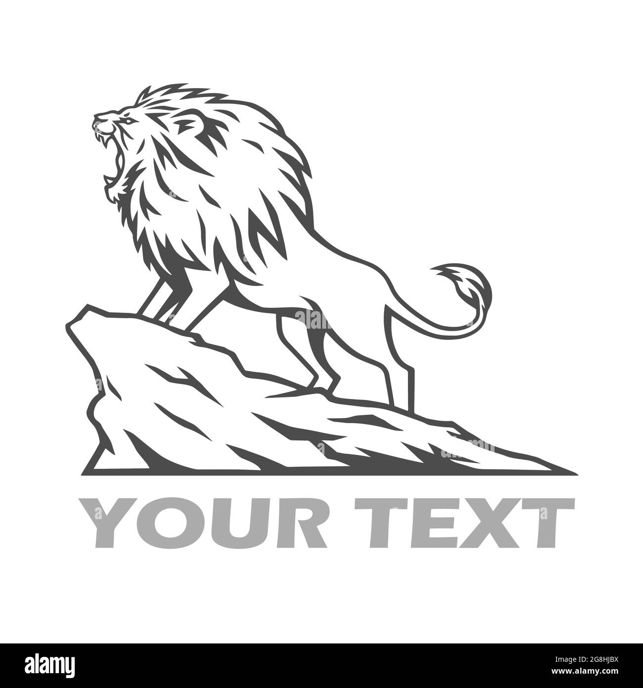 Lion Roaring on the Mountain Hill Logo Design Vector Illustration Illustrazione Vettoriale
