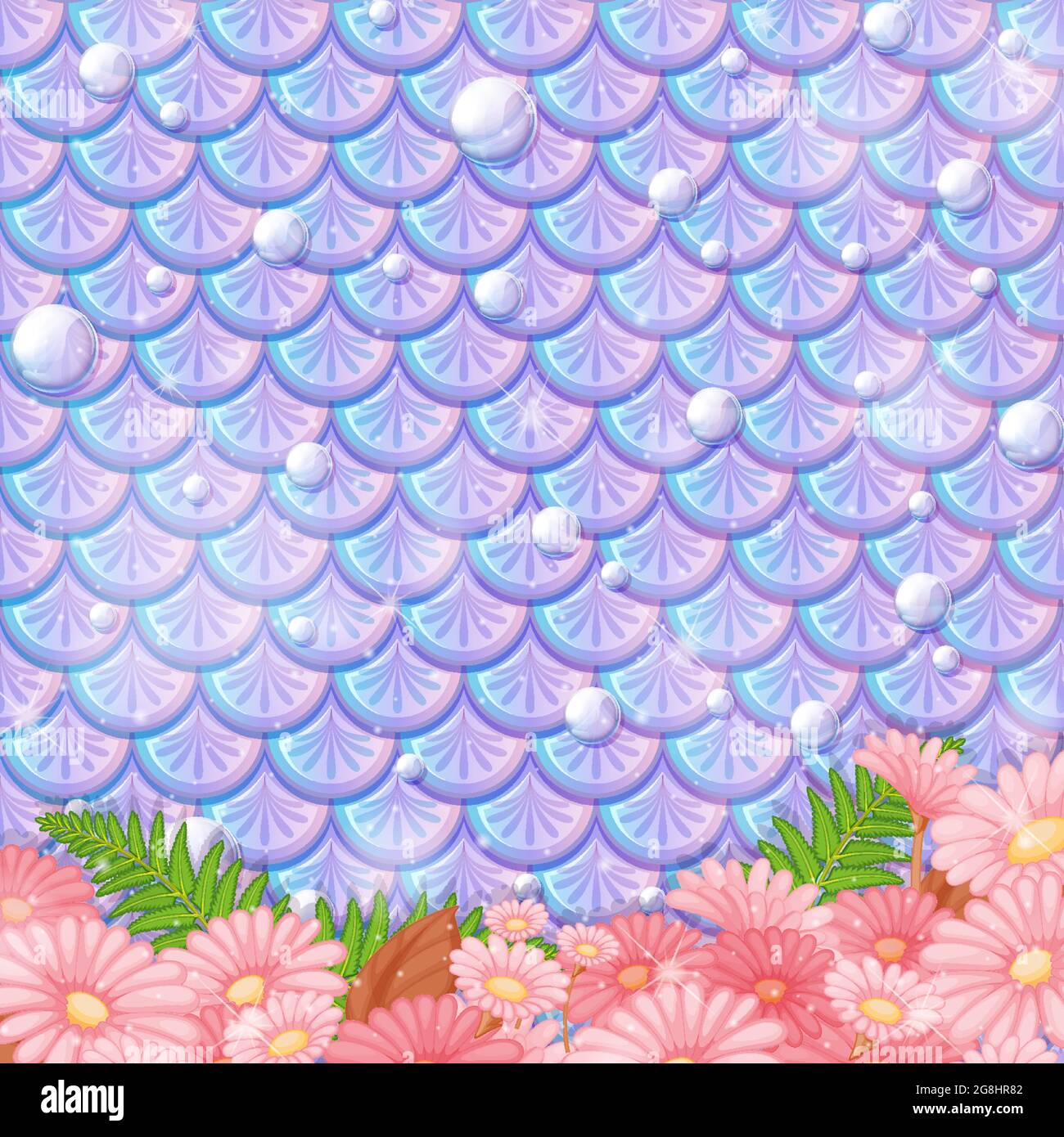 Modello di scala della sirena pastello con molti fiori illustrazione Illustrazione Vettoriale