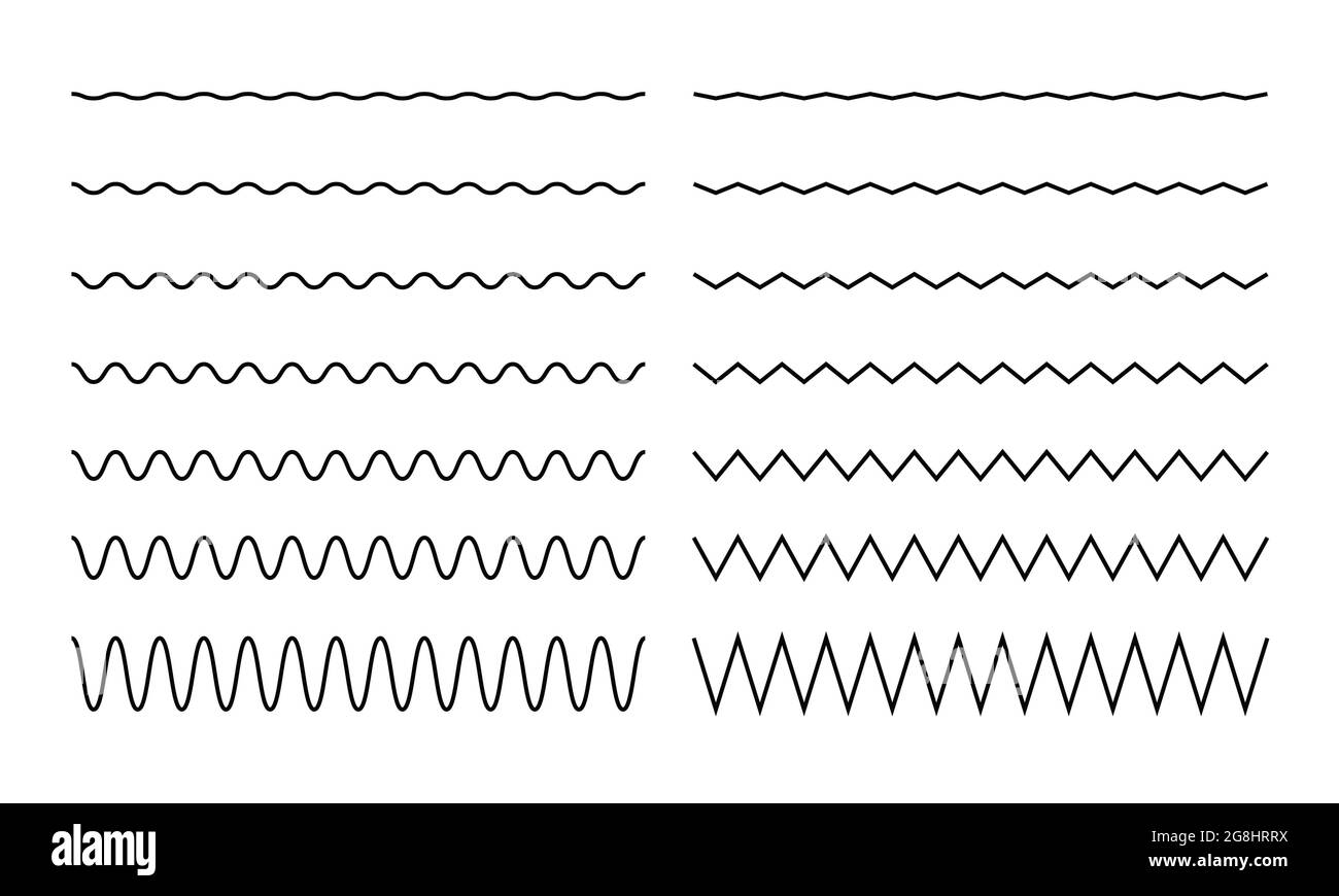 Onda, zig-zag, tratto di linea di ondulazione per divisore, design del bordo. Tratto pennello curva. Illustrazione vettoriale. Illustrazione Vettoriale